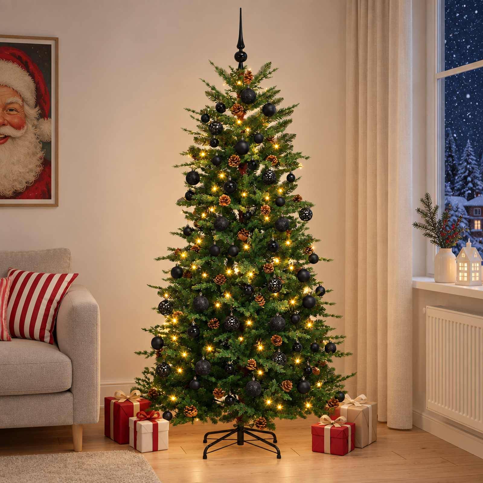 Vidaxl - Sapin de Noël artificiel avec boules 180 cm 300 LED Blanc chaud vidaXL 3466453 - Image 4