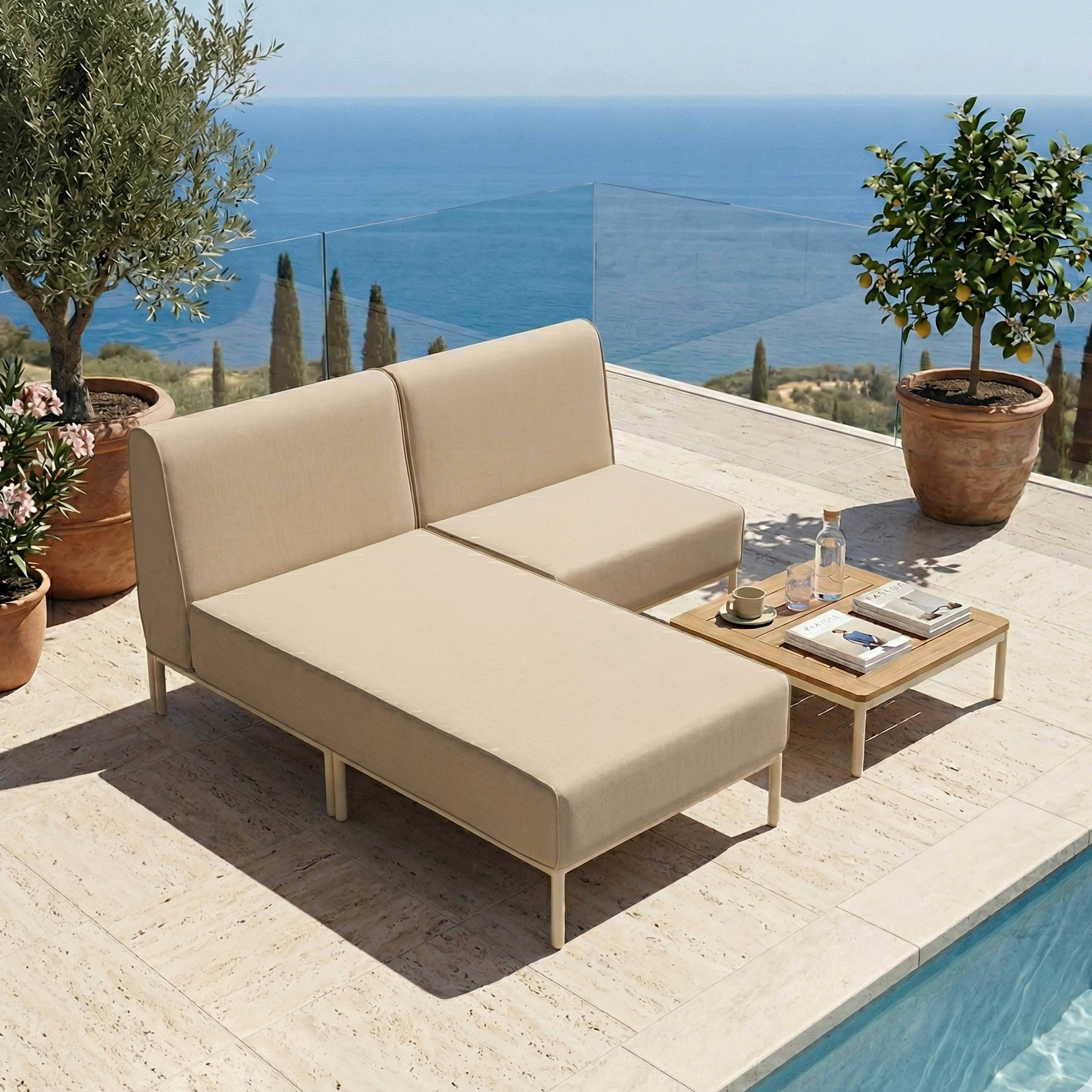 Oviala - Salon de jardin bas modulable uni 2 places beige Patio - Oviala - Image 2