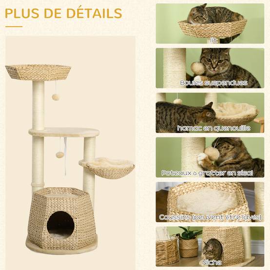 Arbre à chat sisal et peluche naturel 50 x 50 x 119 cm - PANGIVO - Image 7