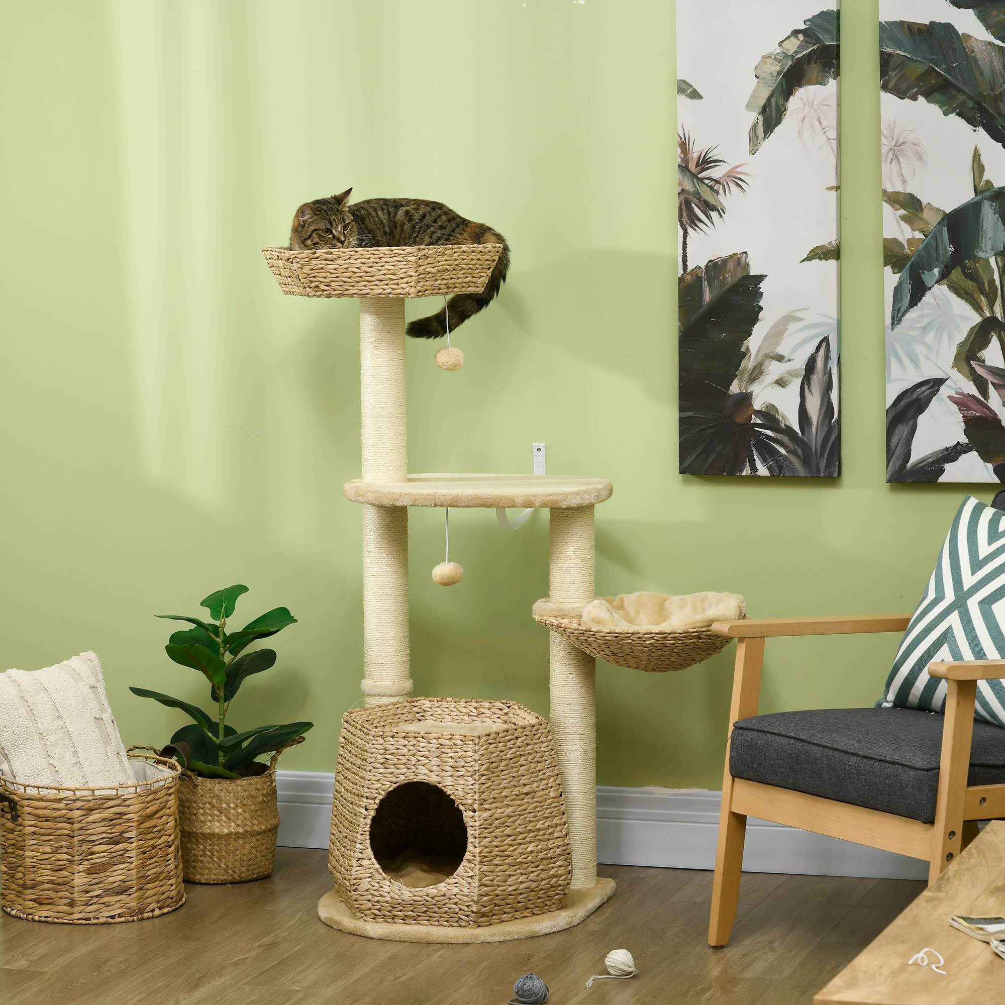 Arbre à chat sisal et peluche naturel 50 x 50 x 119 cm - PANGIVO - Image 3