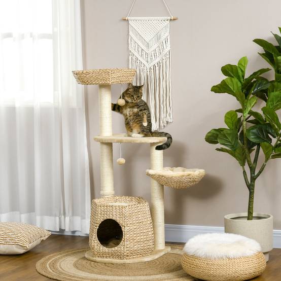 Arbre à chat sisal et peluche naturel 50 x 50 x 119 cm - PANGIVO - Image 4