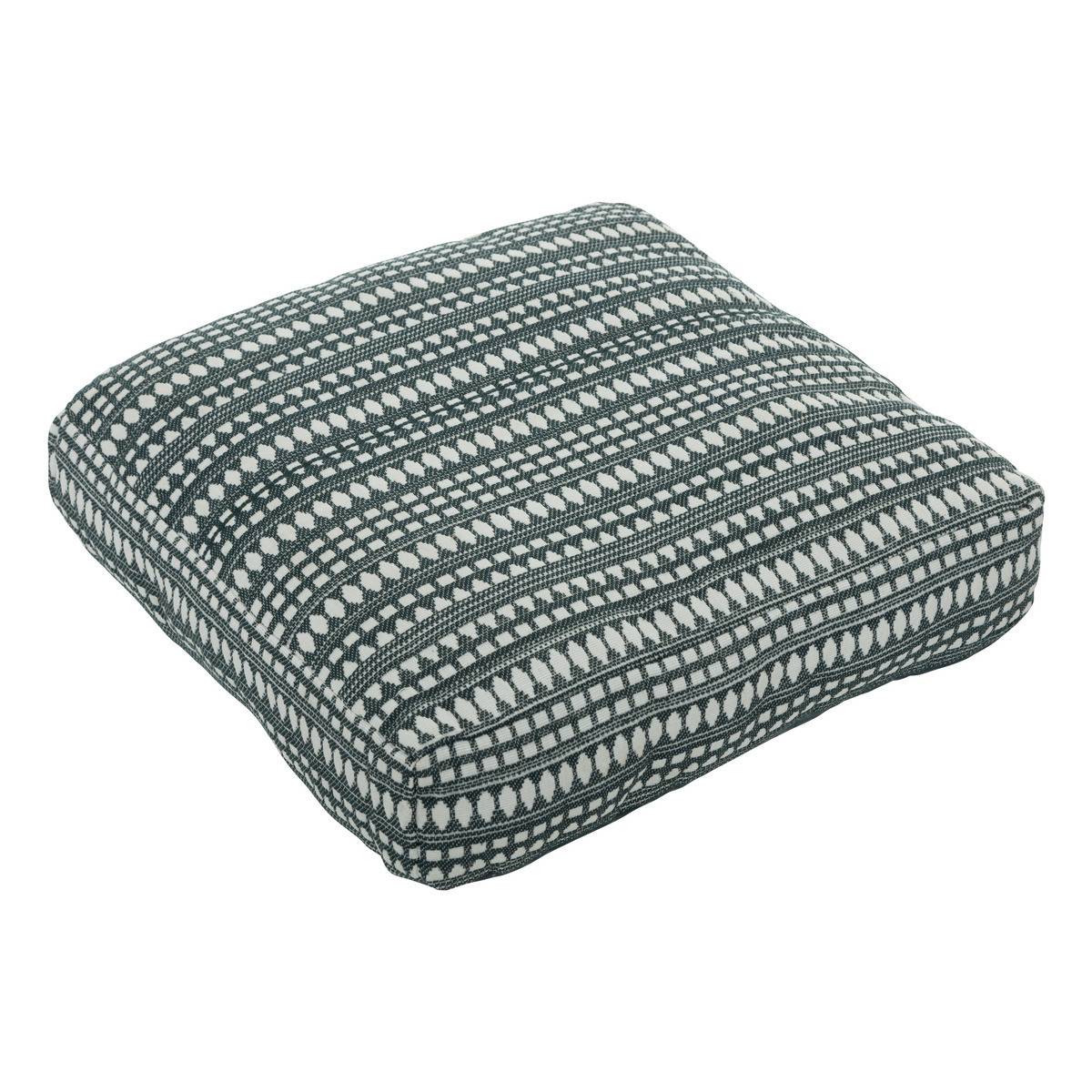Coussin de sol épais et confortable en coton Bleu Egéen motifs jacquard 38 x 38 cm - Image 1