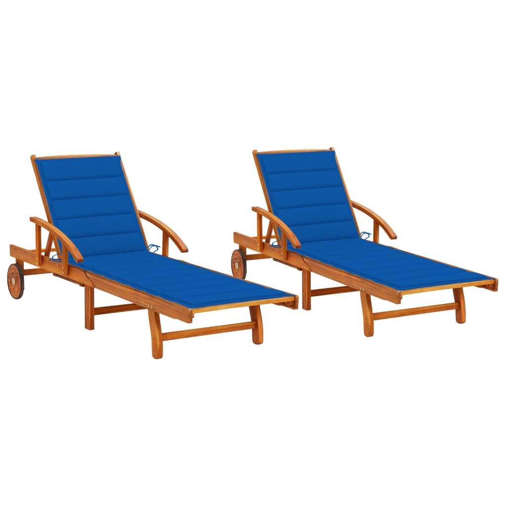 Lot 2 Lits de Bain Bois Acacia Roulettes Extérieur Bleu Roi – ComfortXL Outdoor Living - Image 1