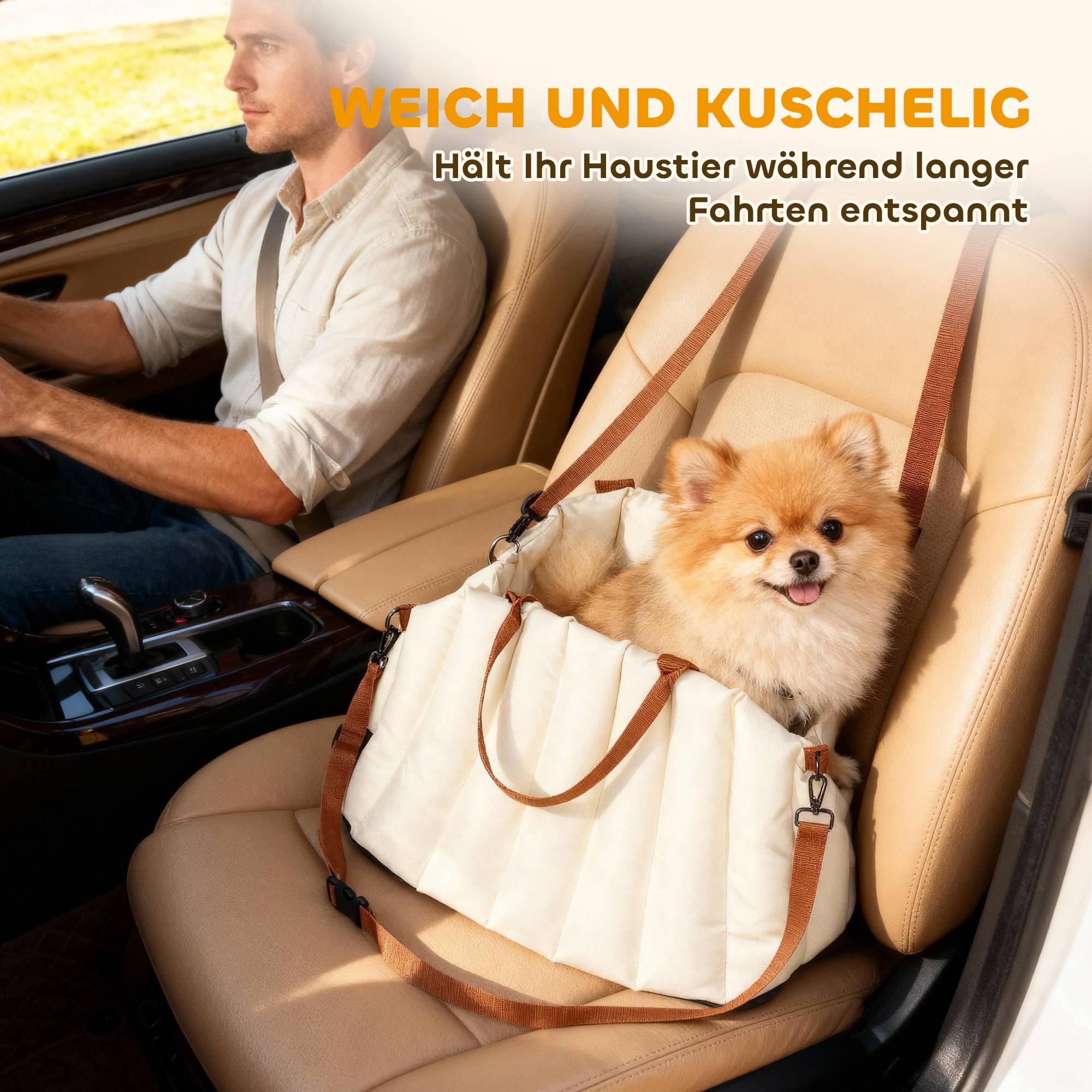 Siège auto chien Oxford velours voyage transport sac 2-en-1 lavable 50x30x31cm Crème - ComfortXL Outdoor Living - Image 7