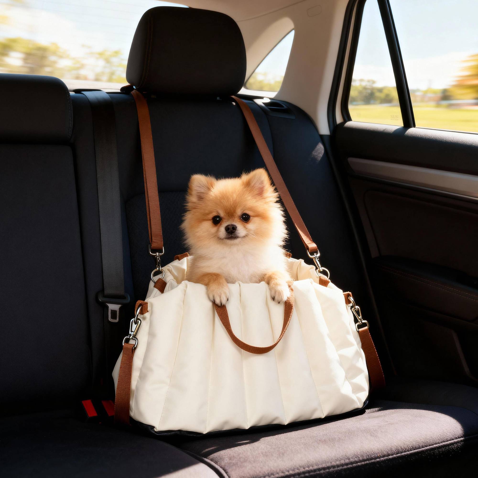 Siège auto chien Oxford velours voyage transport sac 2-en-1 lavable 50x30x31cm Crème - ComfortXL Outdoor Living - Image 4