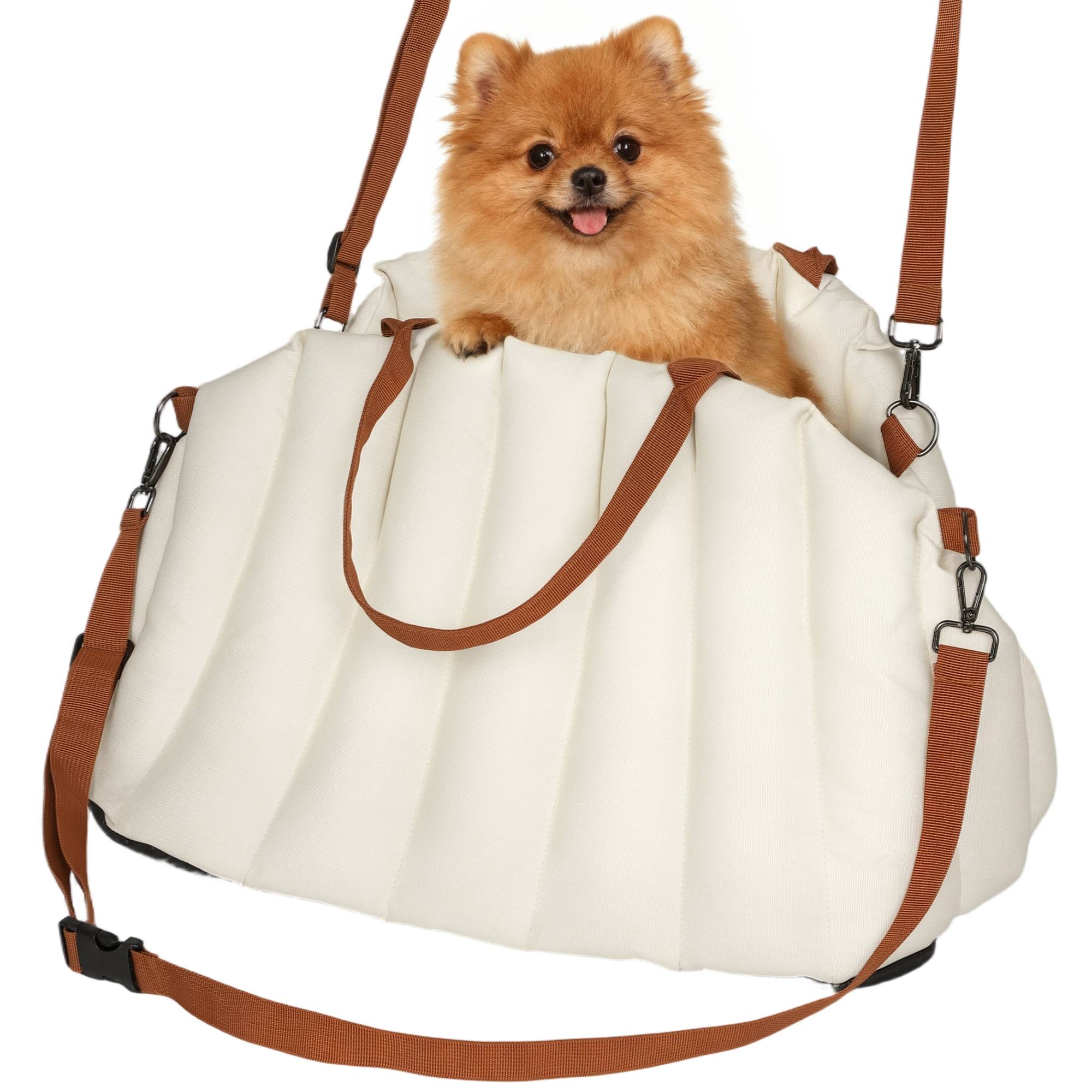 Siège auto chien Oxford velours voyage transport sac 2-en-1 lavable 50x30x31cm Crème - ComfortXL Outdoor Living - Image 1