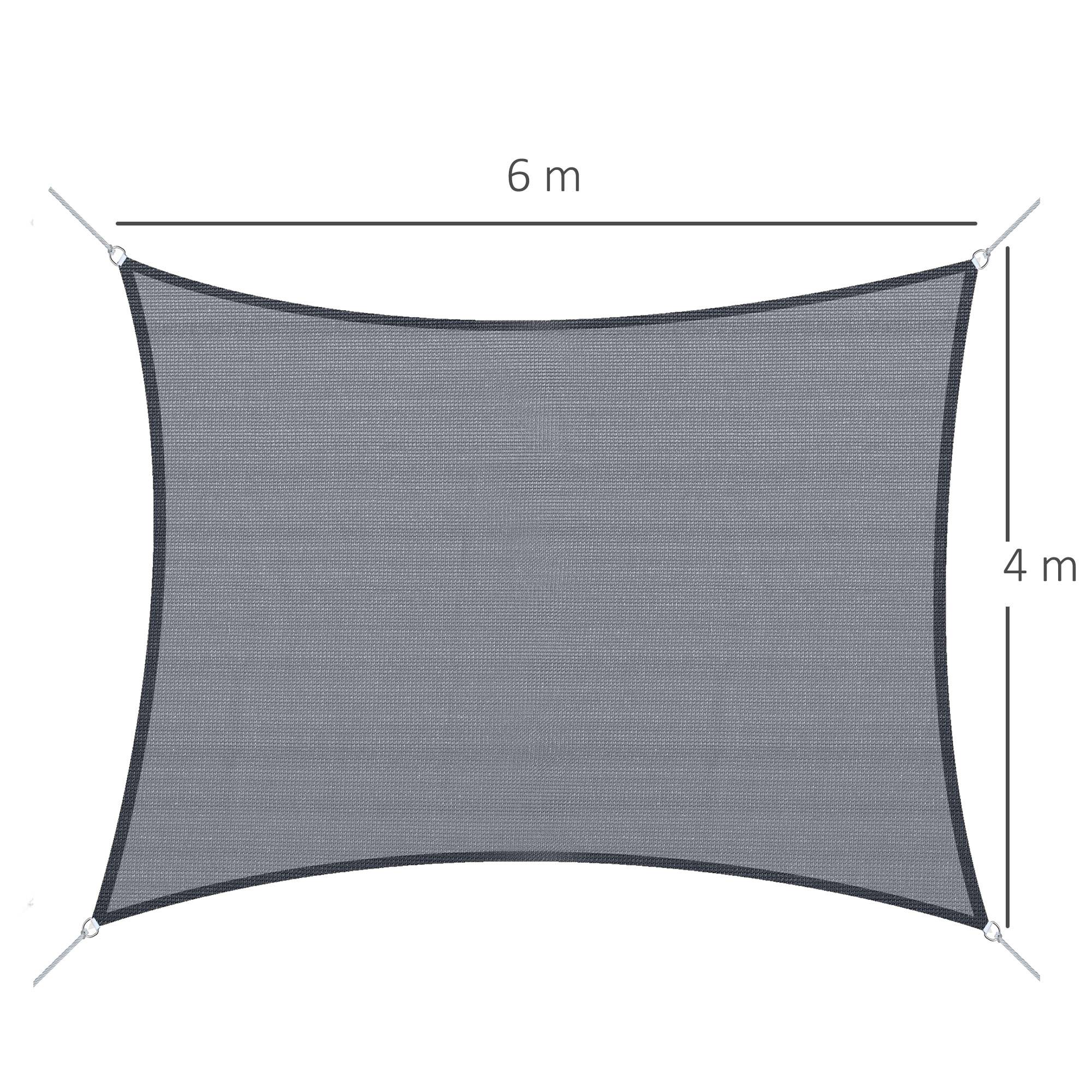 Voile d'ombrage Voile solaire - rectangulaire 6x4m HDPE Protection UV Avec sac de rangement - gris fr231 - Image 5