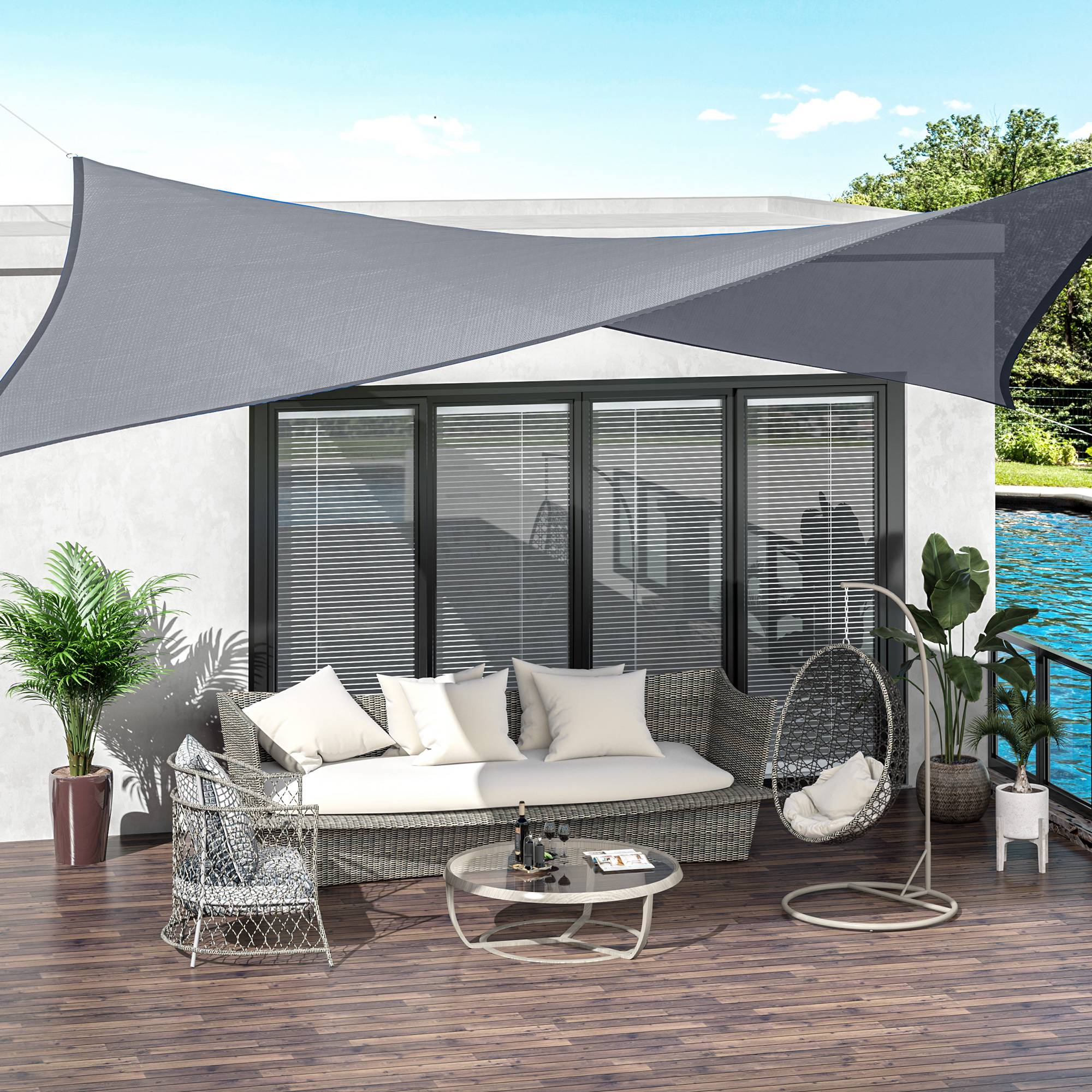 Voile d'ombrage Voile solaire - rectangulaire 6x4m HDPE Protection UV Avec sac de rangement - gris fr231 - Image 3