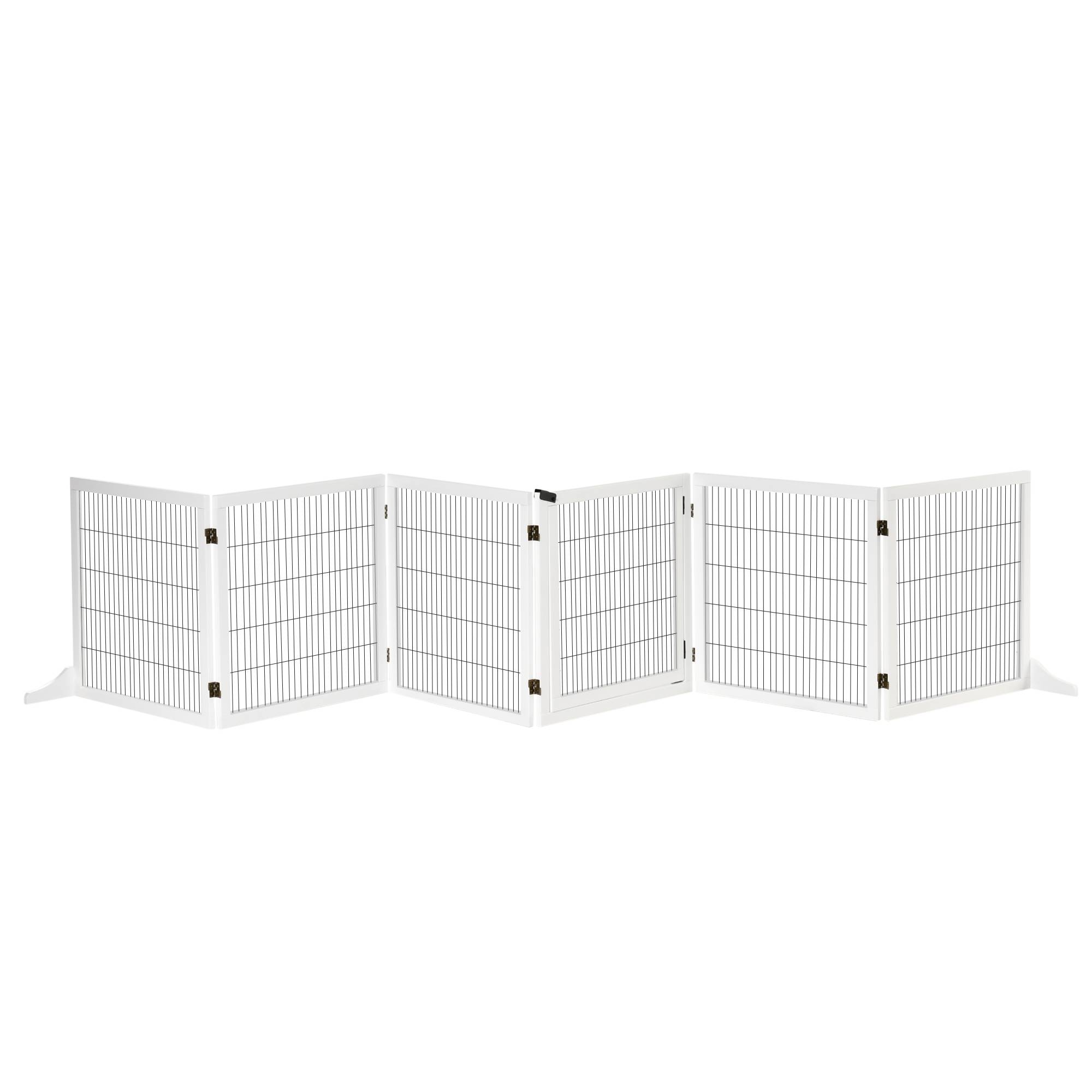Barrière pour chien, pliable, 432 x 36 x 70 cm, pin, blanc - Image 1