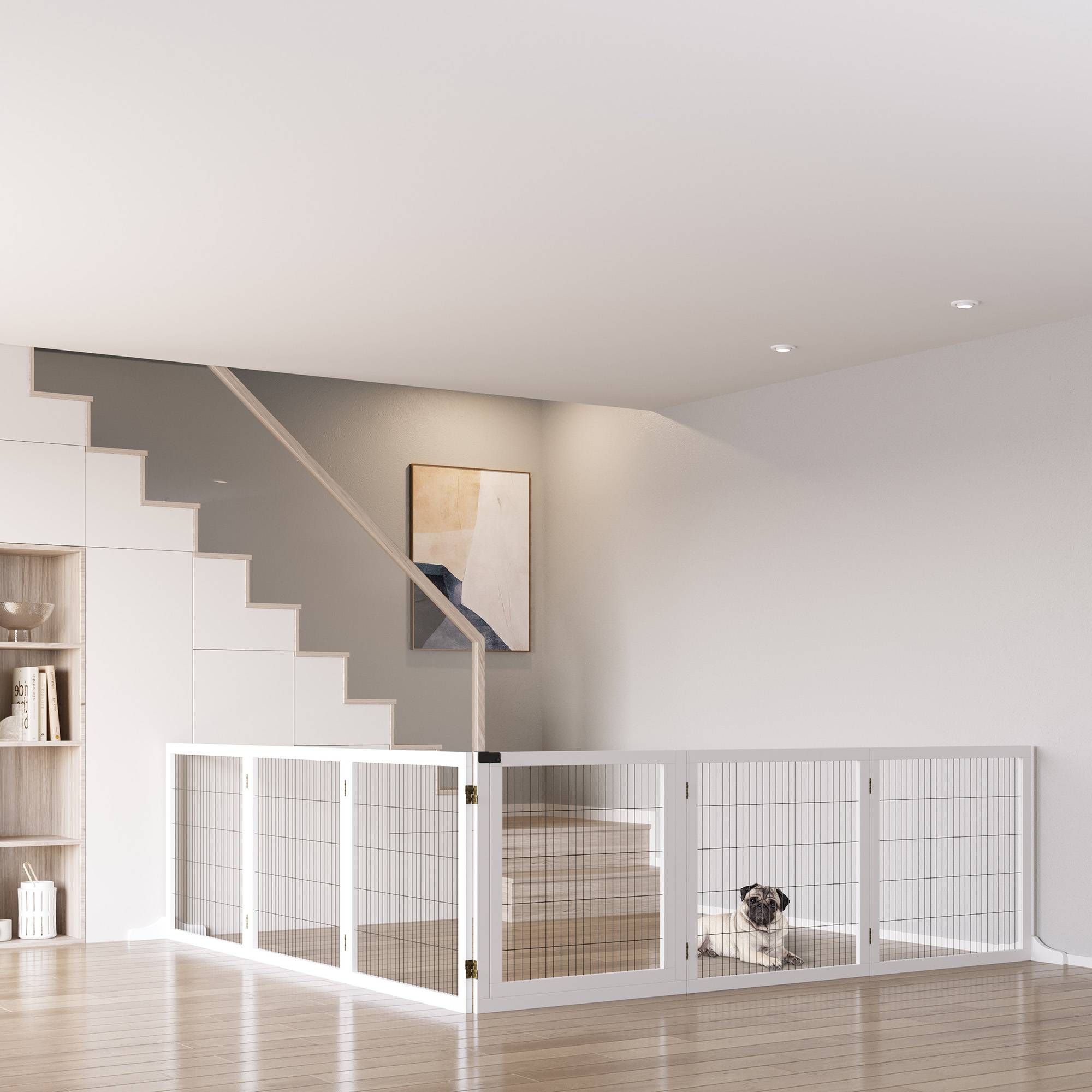 Barrière pour chien, pliable, 432 x 36 x 70 cm, pin, blanc - Image 4