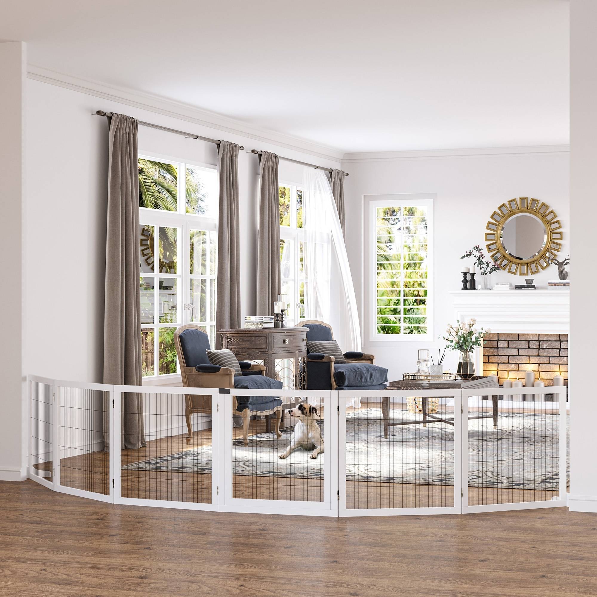 Barrière pour chien, pliable, 432 x 36 x 70 cm, pin, blanc - Image 3