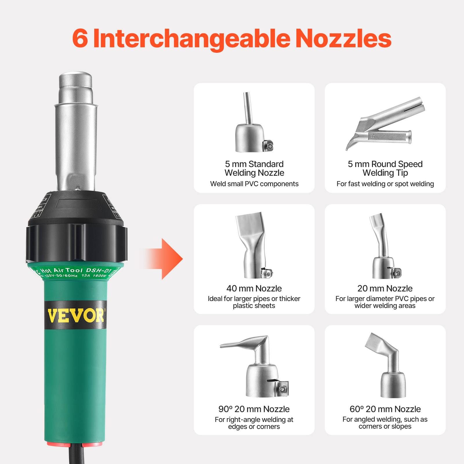 Vevor - VEVOR Soudeur plastique air chaud 1600W, 50-600°C, kit avec 17 accessoires, boîte à outils, pour PP/PE/PVC. - Image 3