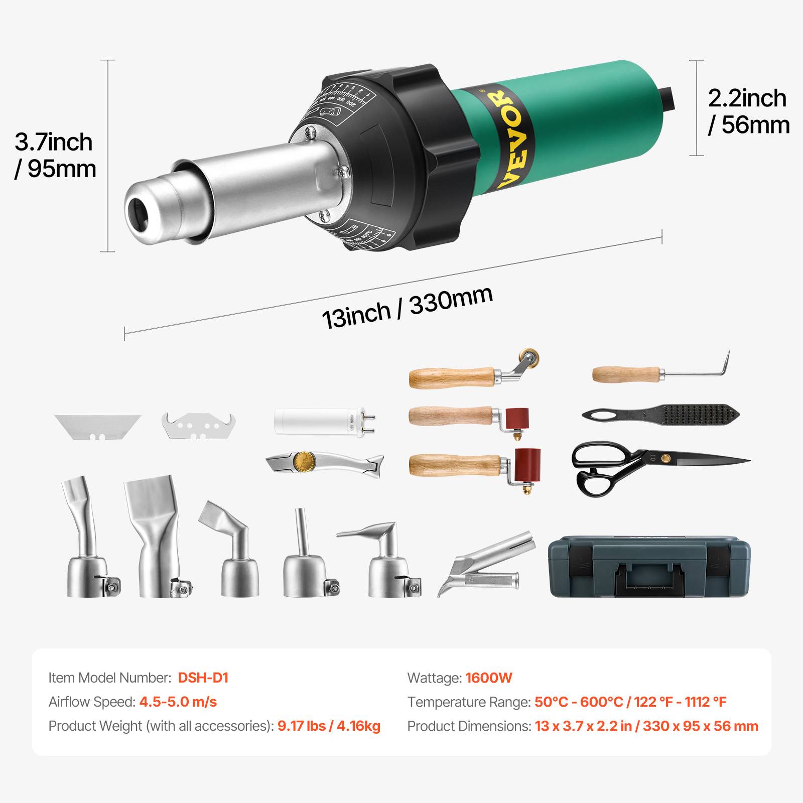 Vevor - VEVOR Soudeur plastique air chaud 1600W, 50-600°C, kit avec 17 accessoires, boîte à outils, pour PP/PE/PVC. - Image 7