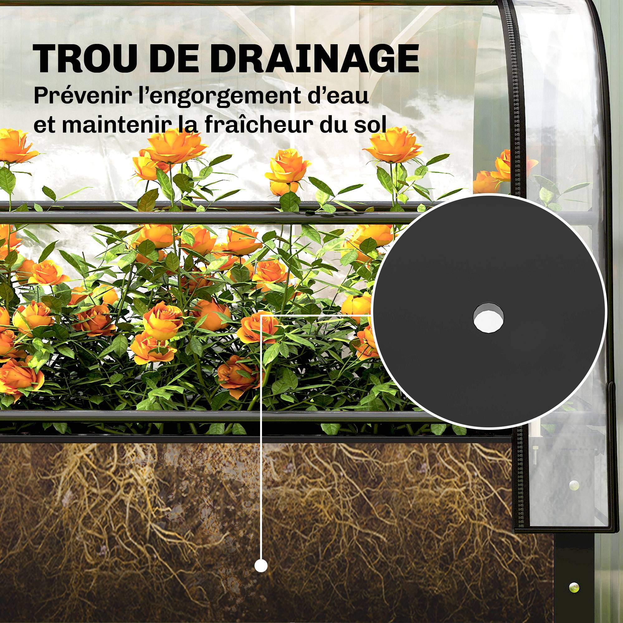 Potager sur Pieds avec Serre Rabattable, Jardinière Surélevée en Métal avec Trou de Drainage, 100 x 49 x 136 noir - Image 10
