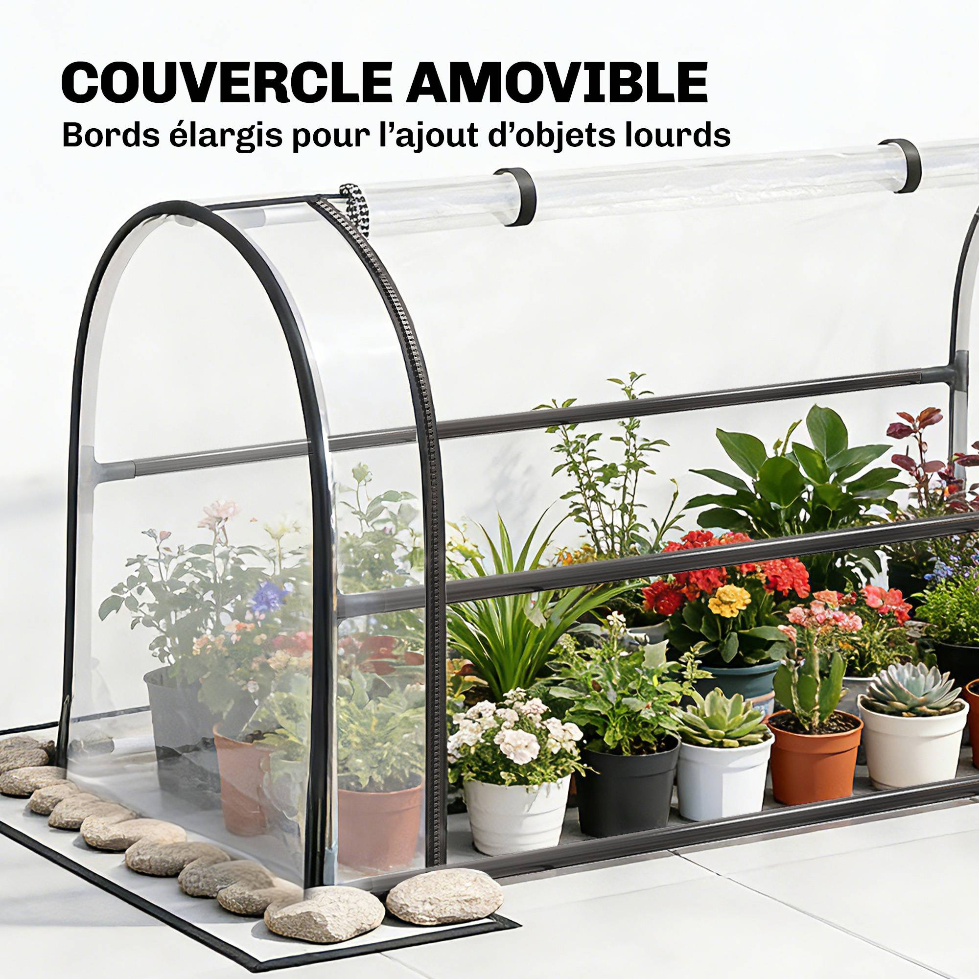 Potager sur Pieds avec Serre Rabattable, Jardinière Surélevée en Métal avec Trou de Drainage, 100 x 49 x 136 noir - Image 7