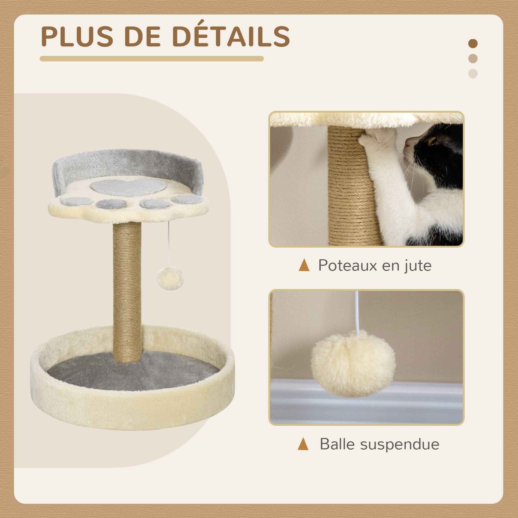 Petit arbre à chat design patte avec griffoir sisal 44 cm gris clair - ComfortXL Outdoor Living - Image 7
