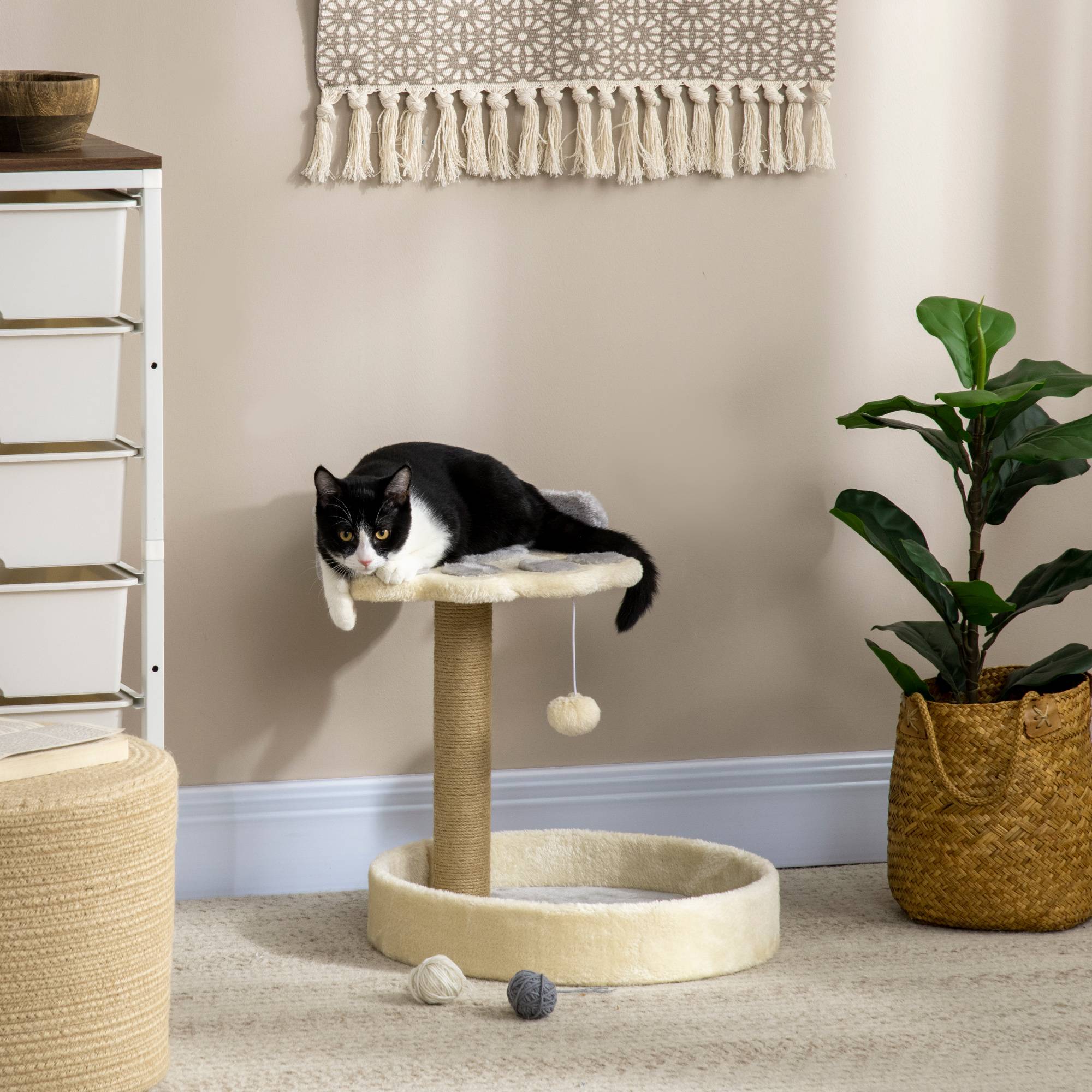 Petit arbre à chat design patte avec griffoir sisal 44 cm gris clair - ComfortXL Outdoor Living - Image 3