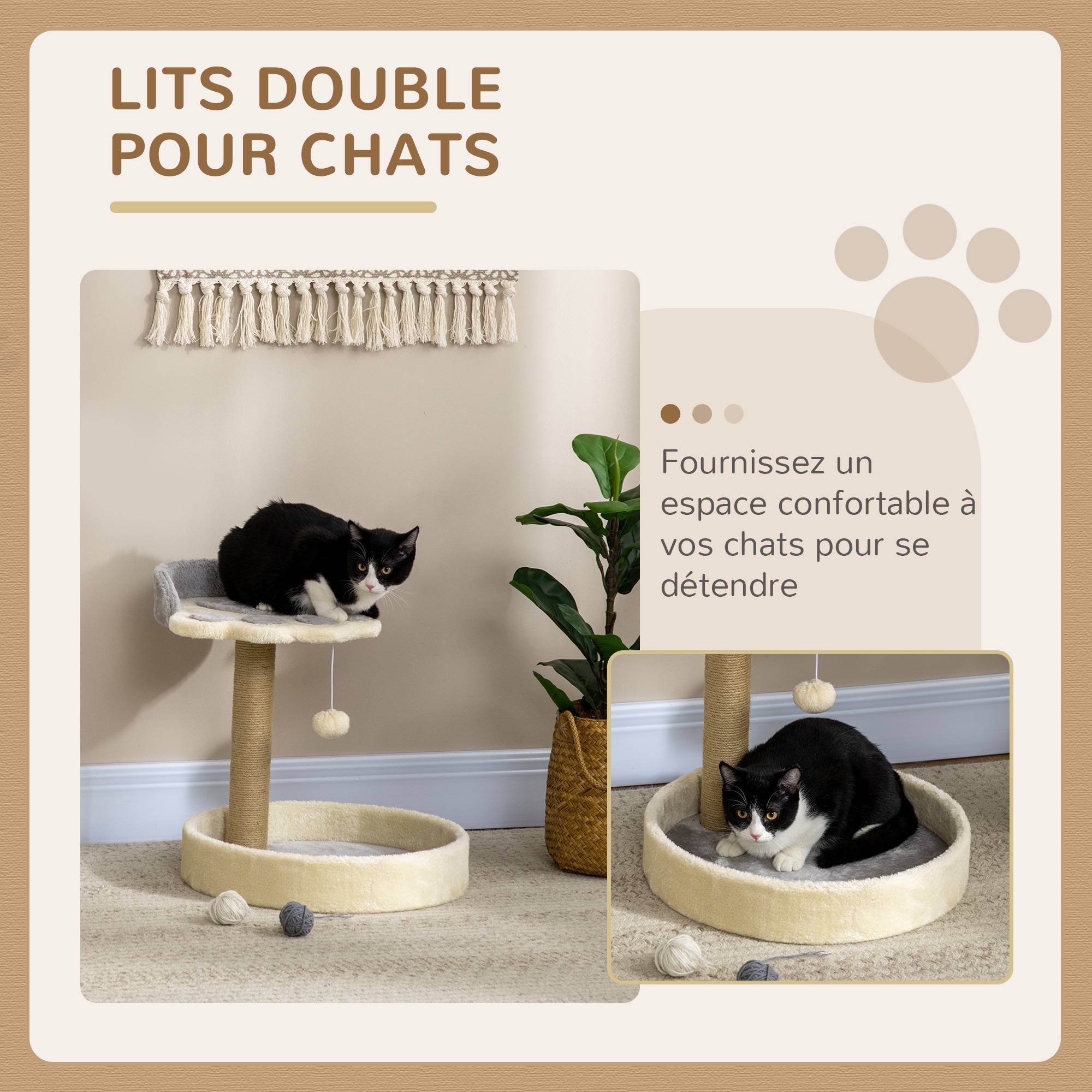 Petit arbre à chat design patte avec griffoir sisal 44 cm gris clair - ComfortXL Outdoor Living - Image 6