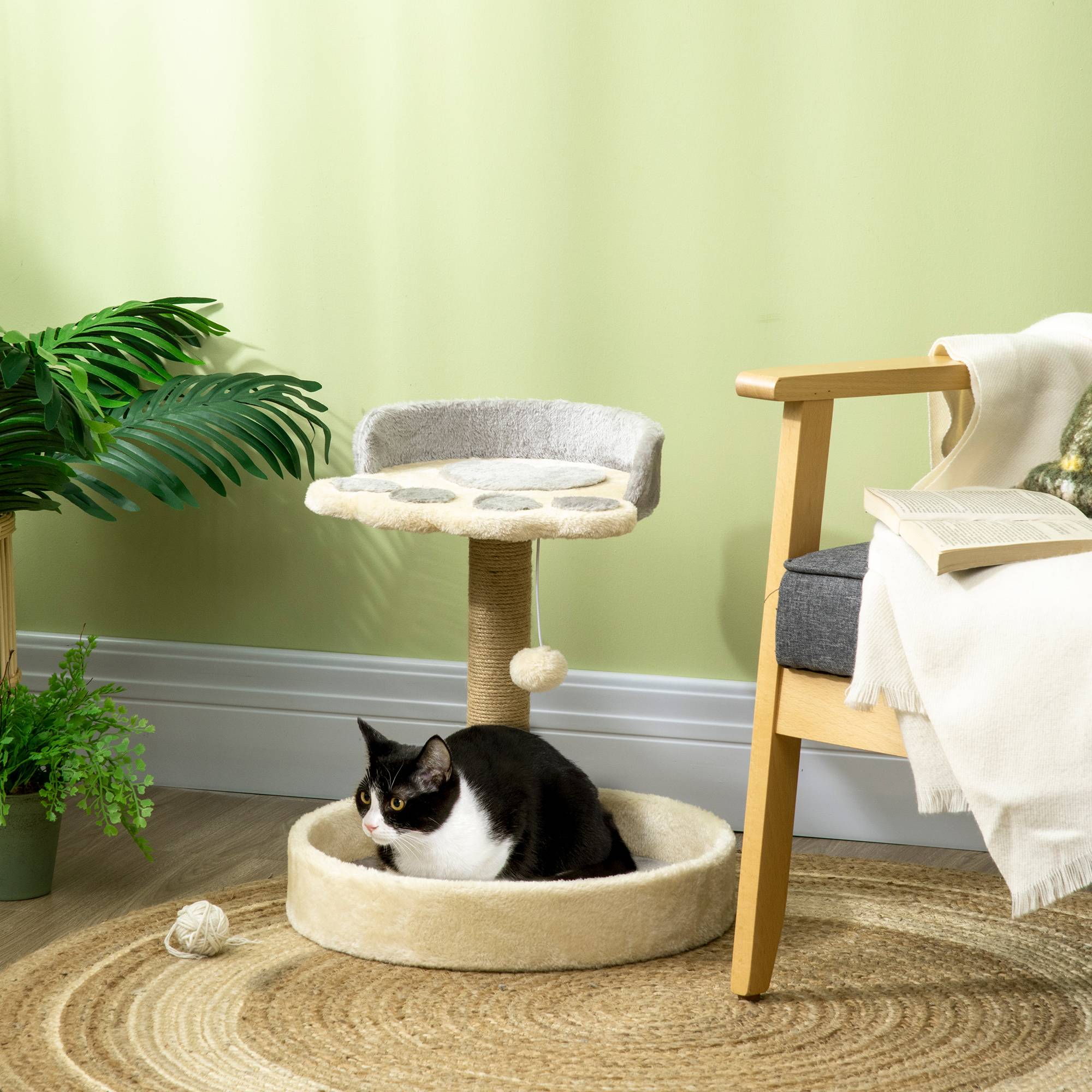 Petit arbre à chat design patte avec griffoir sisal 44 cm gris clair - ComfortXL Outdoor Living - Image 4