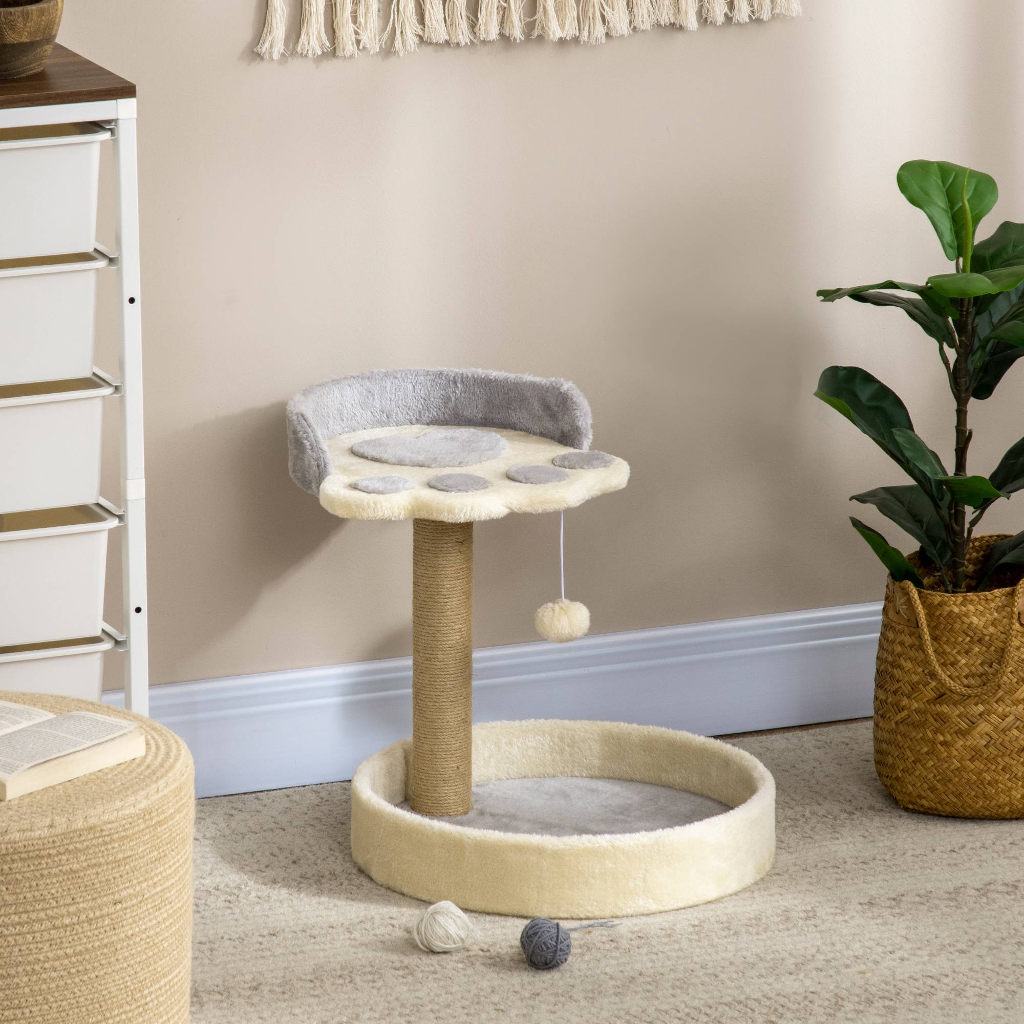 Petit arbre à chat design patte avec griffoir sisal 44 cm gris clair - ComfortXL Outdoor Living - Image 9