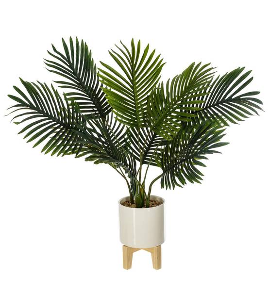 Plante artificielle Palmier dans un pot en céramique pied en bois H 72 cm - Image 1
