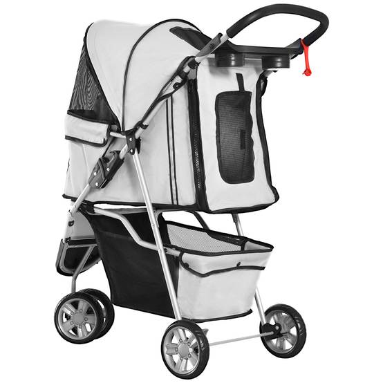 Poussette pour chien et chat, tissu Oxford, multicolore (gris), 75 x 45 x 97 cm - PANGIVO - Image 1