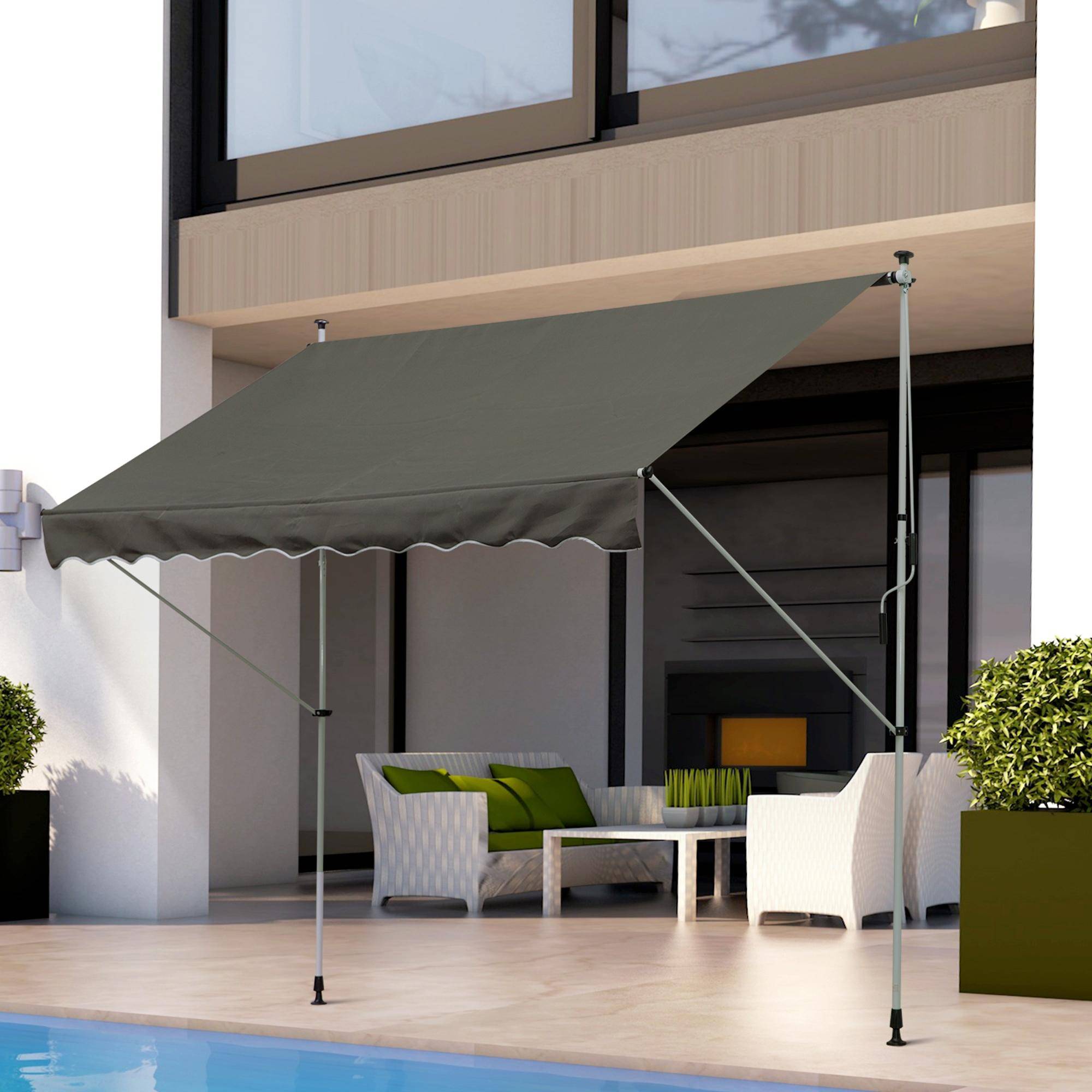 Store pince 150 cm manivelle bras articulés réglable protection soleil balcon terrasse gris - Image 3