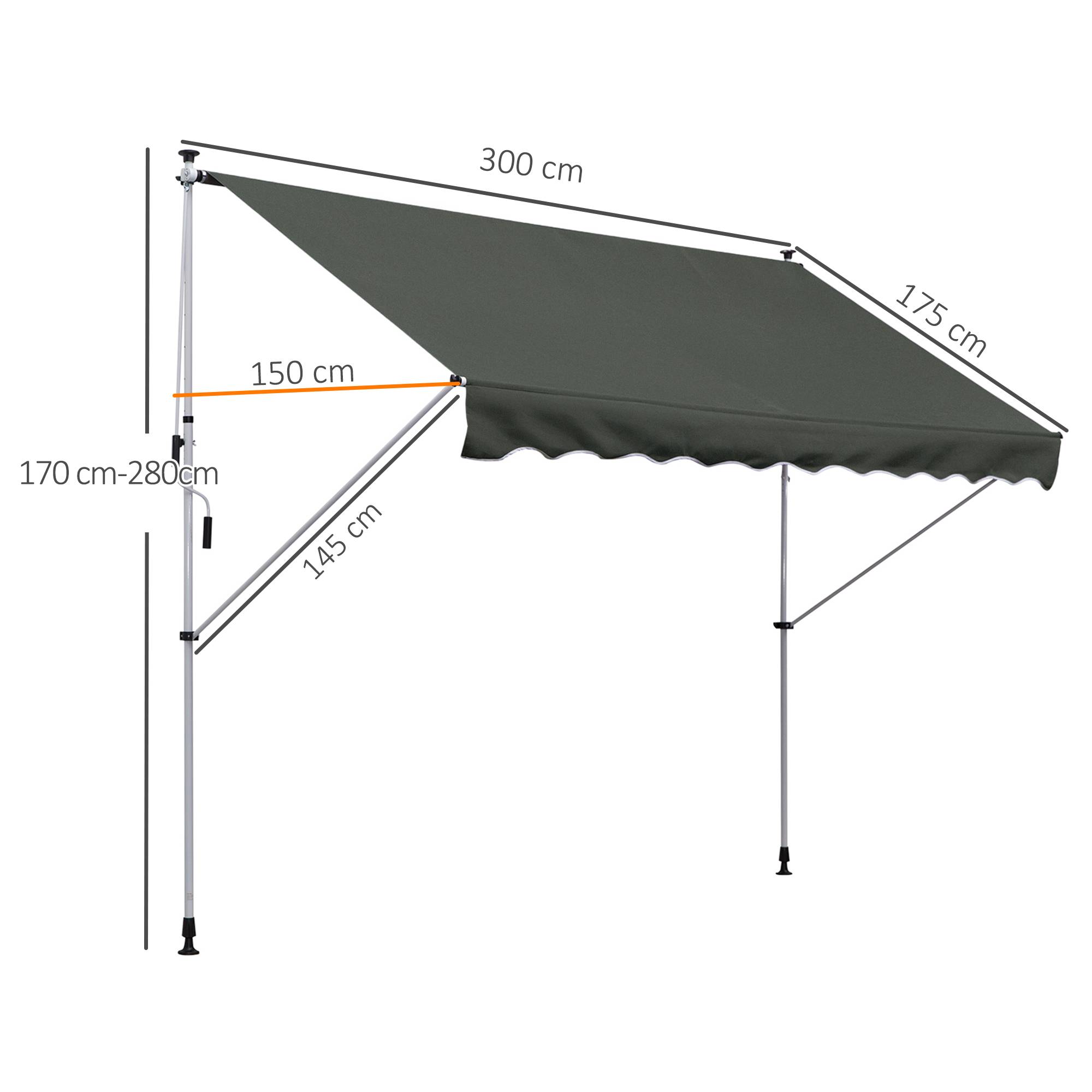 Store pince 150 cm manivelle bras articulés réglable protection soleil balcon terrasse gris - Image 5