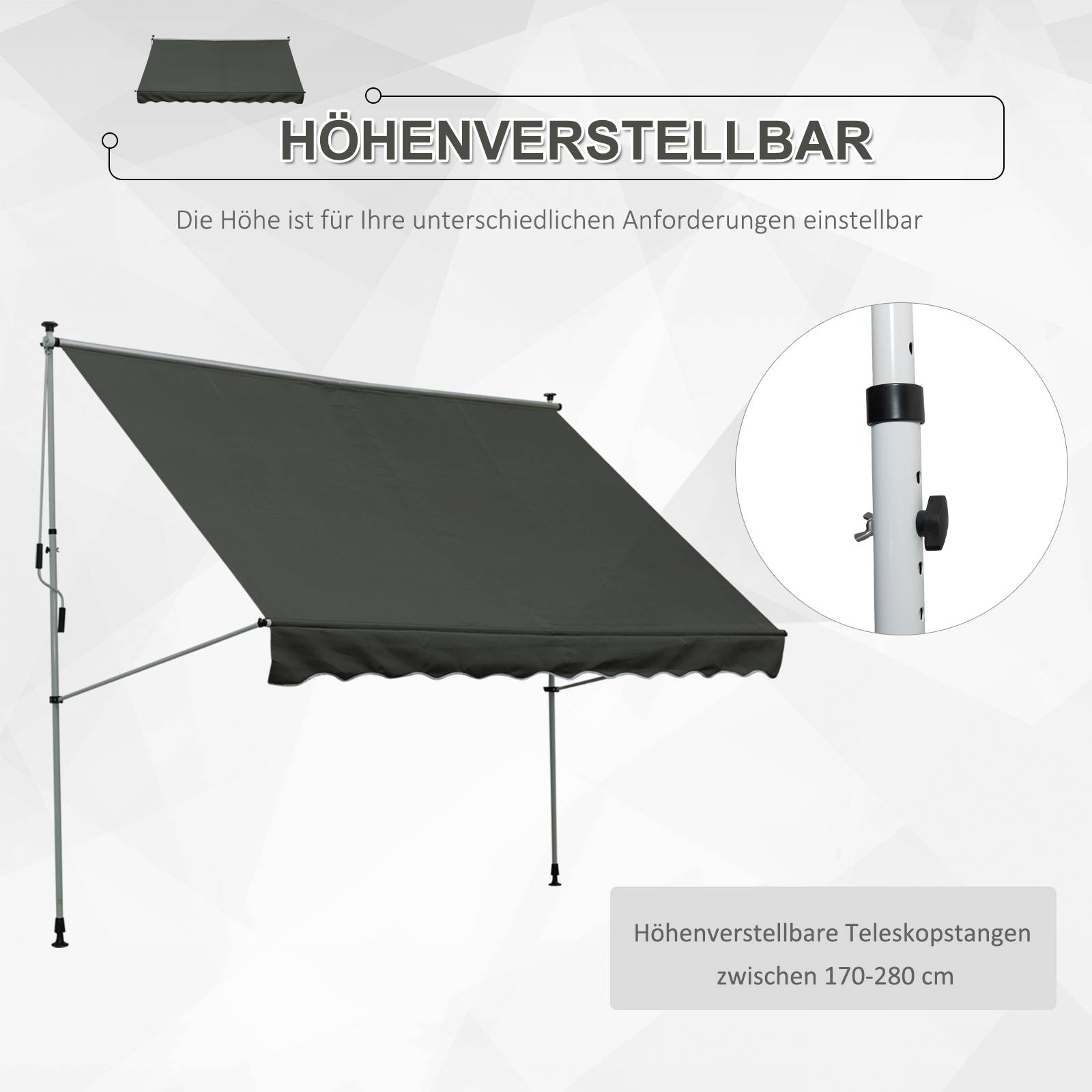 Store pince 150 cm manivelle bras articulés réglable protection soleil balcon terrasse gris - Image 9