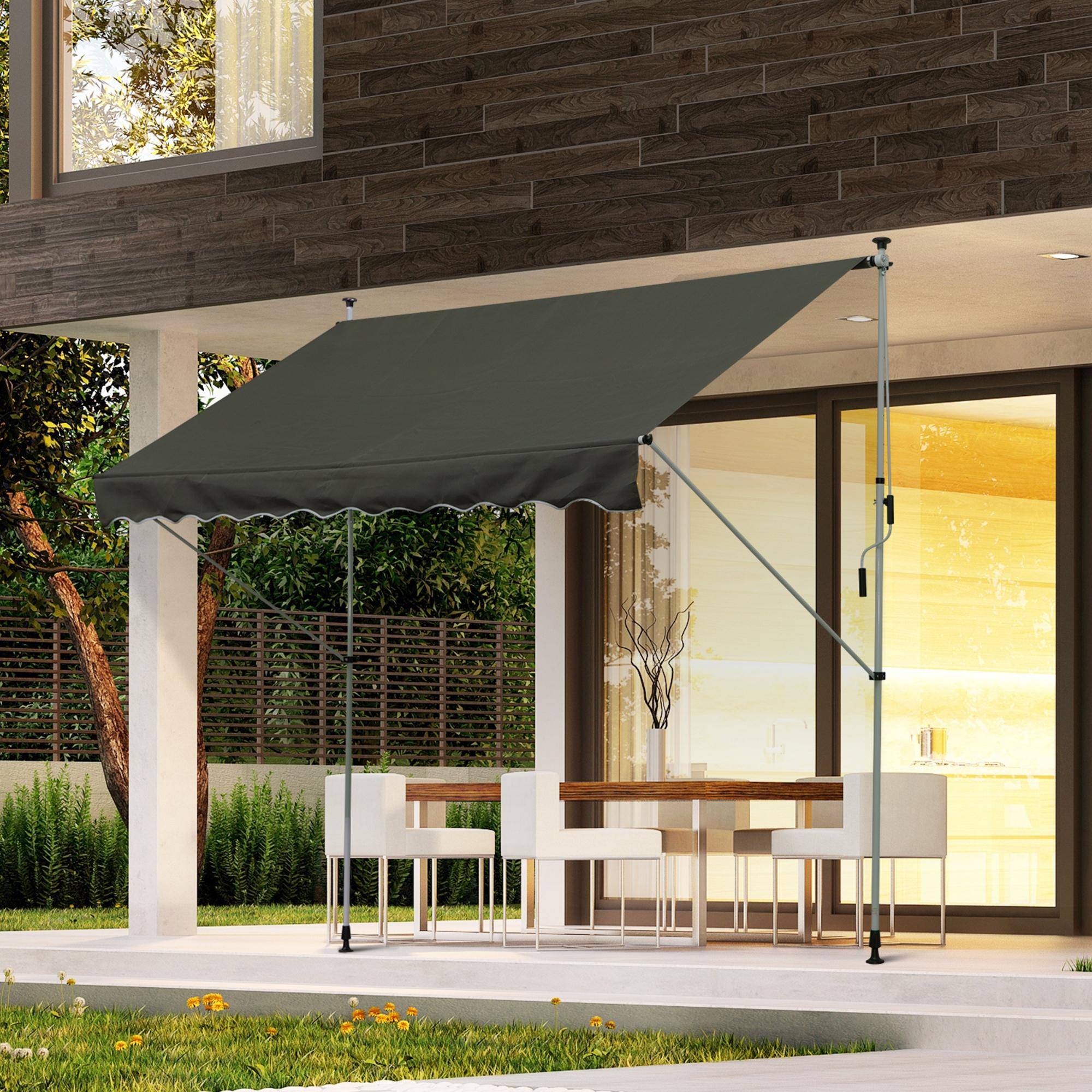 Store pince 150 cm manivelle bras articulés réglable protection soleil balcon terrasse gris - Image 4