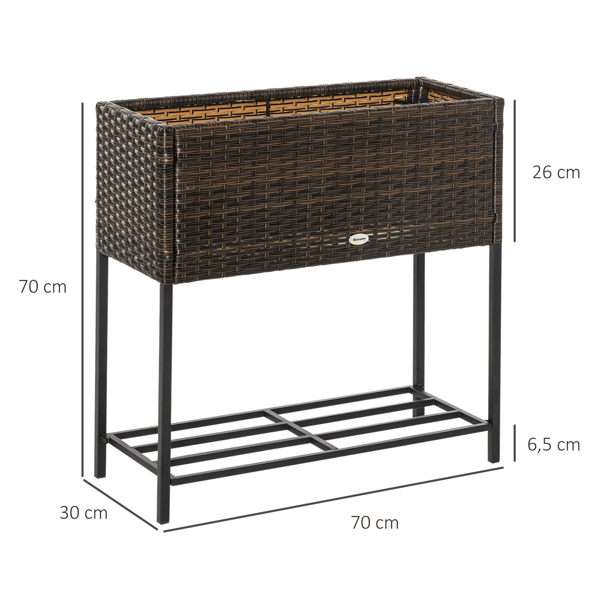 Jardinière surélevée, bac à fleurs, rangement profond, cadre métal/polyrotin, 70x30x70 cm, marron/noir - Image 5