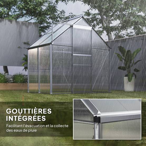 Serre jardin aluminium polycarbonate culture porte coulissante 192x131x200cm transparent - ComfortXL Outdoor Living - Image 9