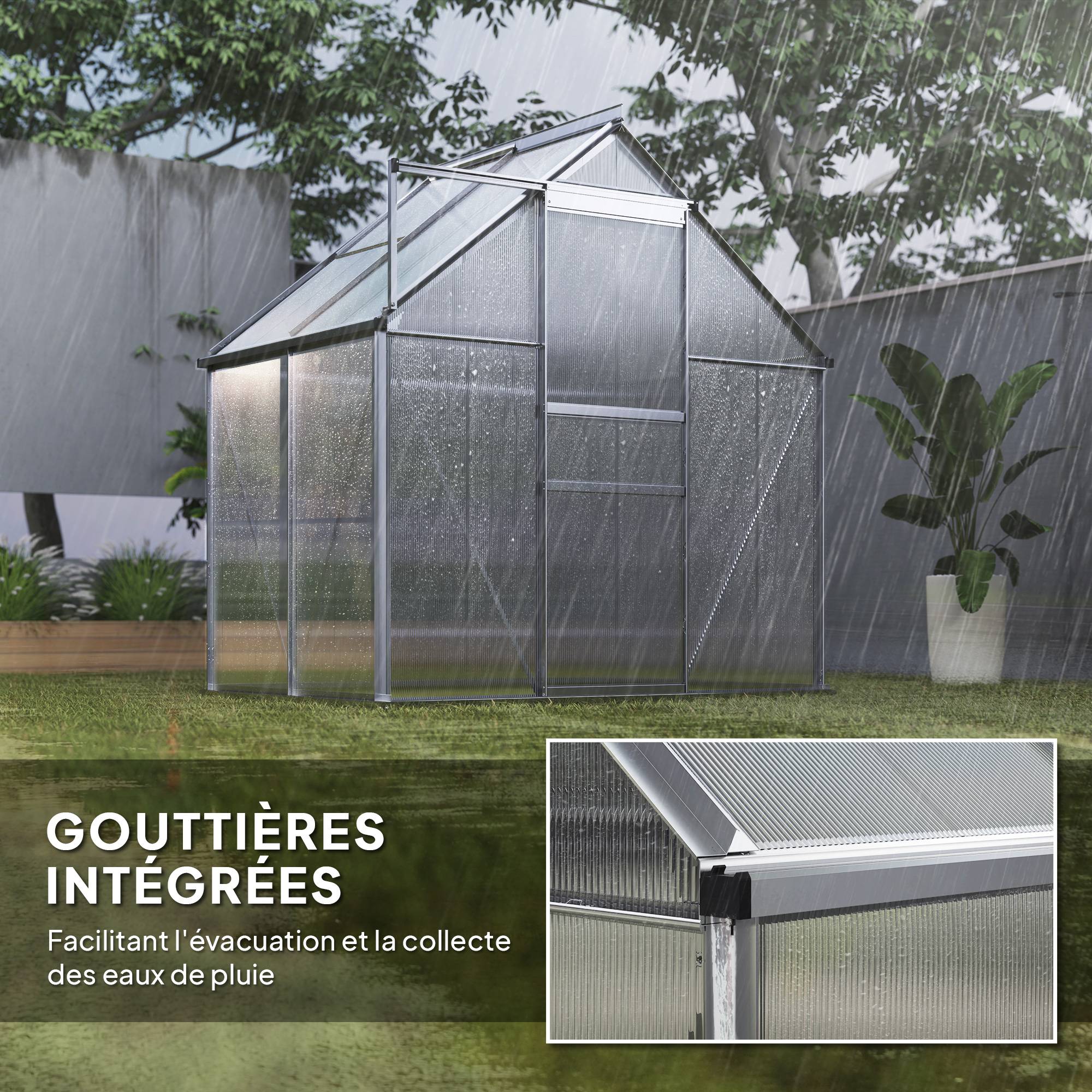 Serre jardin aluminium polycarbonate culture porte coulissante 192x131x200cm transparent - ComfortXL Outdoor Living - Image 9