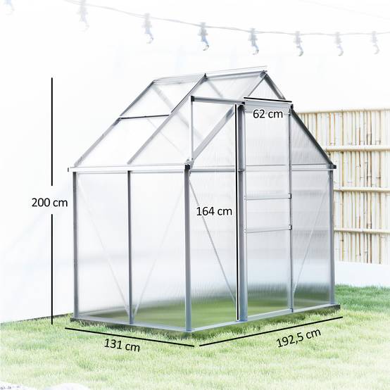 Serre jardin aluminium polycarbonate culture porte coulissante 192x131x200cm transparent - ComfortXL Outdoor Living - Image 5