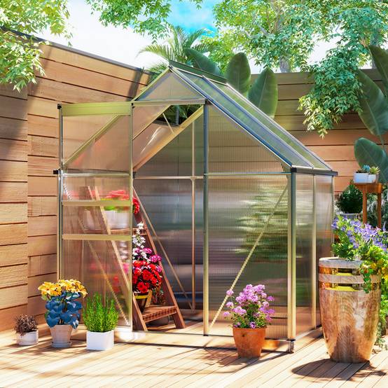 Serre jardin aluminium polycarbonate culture porte coulissante 192x131x200cm transparent - ComfortXL Outdoor Living - Image 3