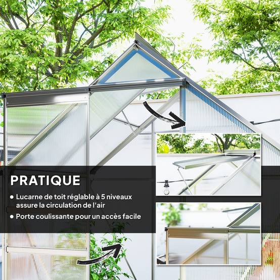 Serre jardin aluminium polycarbonate culture porte coulissante 192x131x200cm transparent - ComfortXL Outdoor Living - Image 7