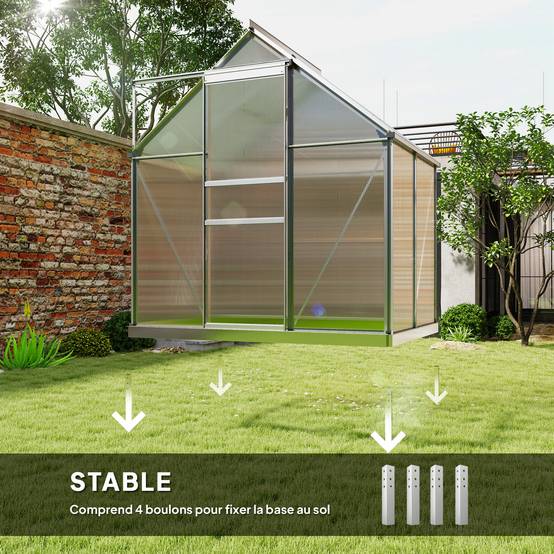 Serre jardin aluminium polycarbonate culture porte coulissante 192x131x200cm transparent - ComfortXL Outdoor Living - Image 8