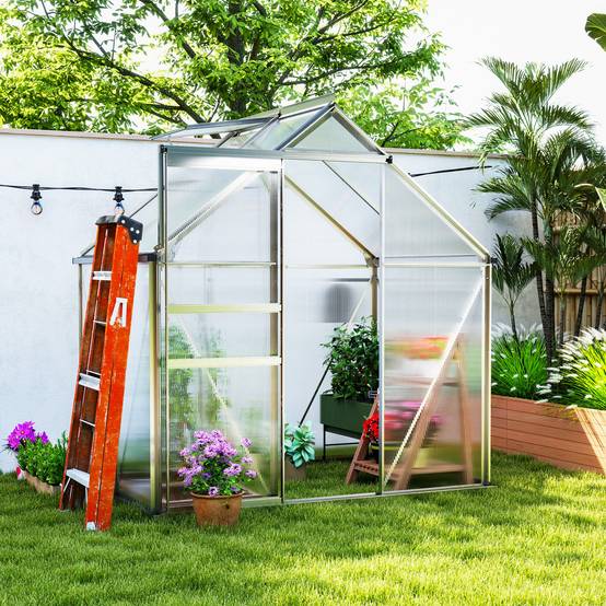 Serre jardin aluminium polycarbonate culture porte coulissante 192x131x200cm transparent - ComfortXL Outdoor Living - Image 4