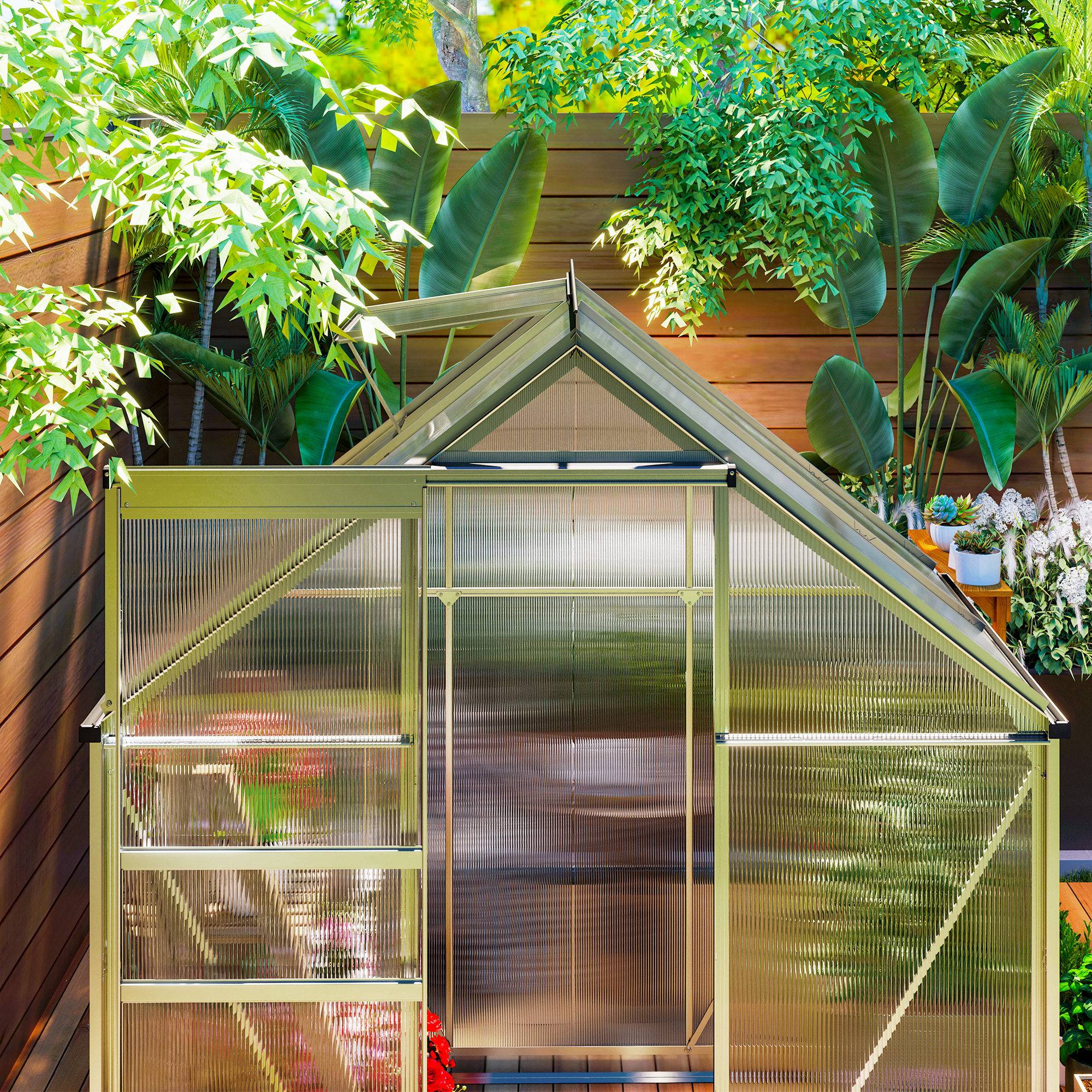 Serre jardin aluminium polycarbonate culture porte coulissante 192x131x200cm transparent - ComfortXL Outdoor Living - Image 10