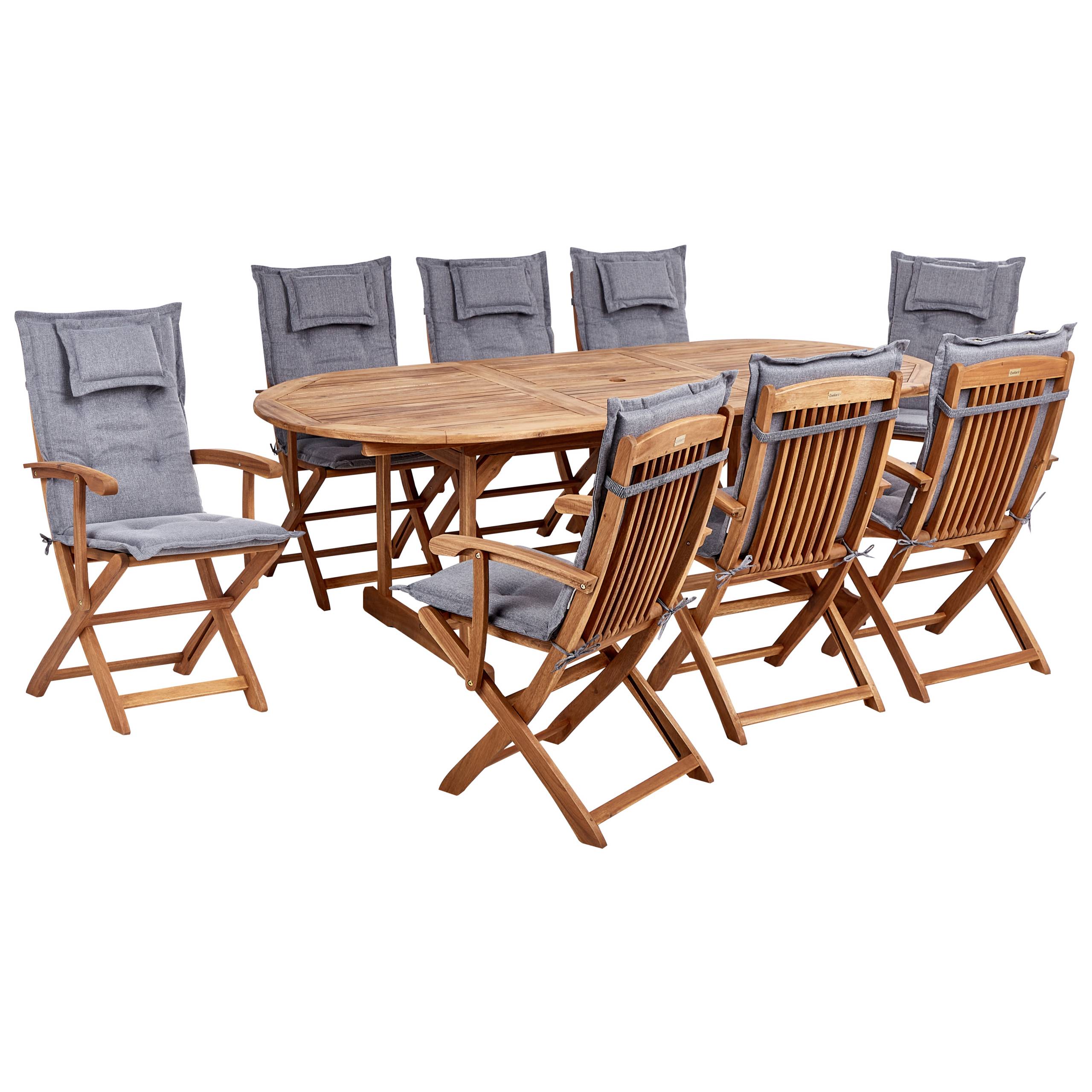 Beliani - Ensemble de Jardin avec Coussins Gris en Bois d'Acacia Table et Chaises et Parasol 8 Places Style Rustique - Image 4