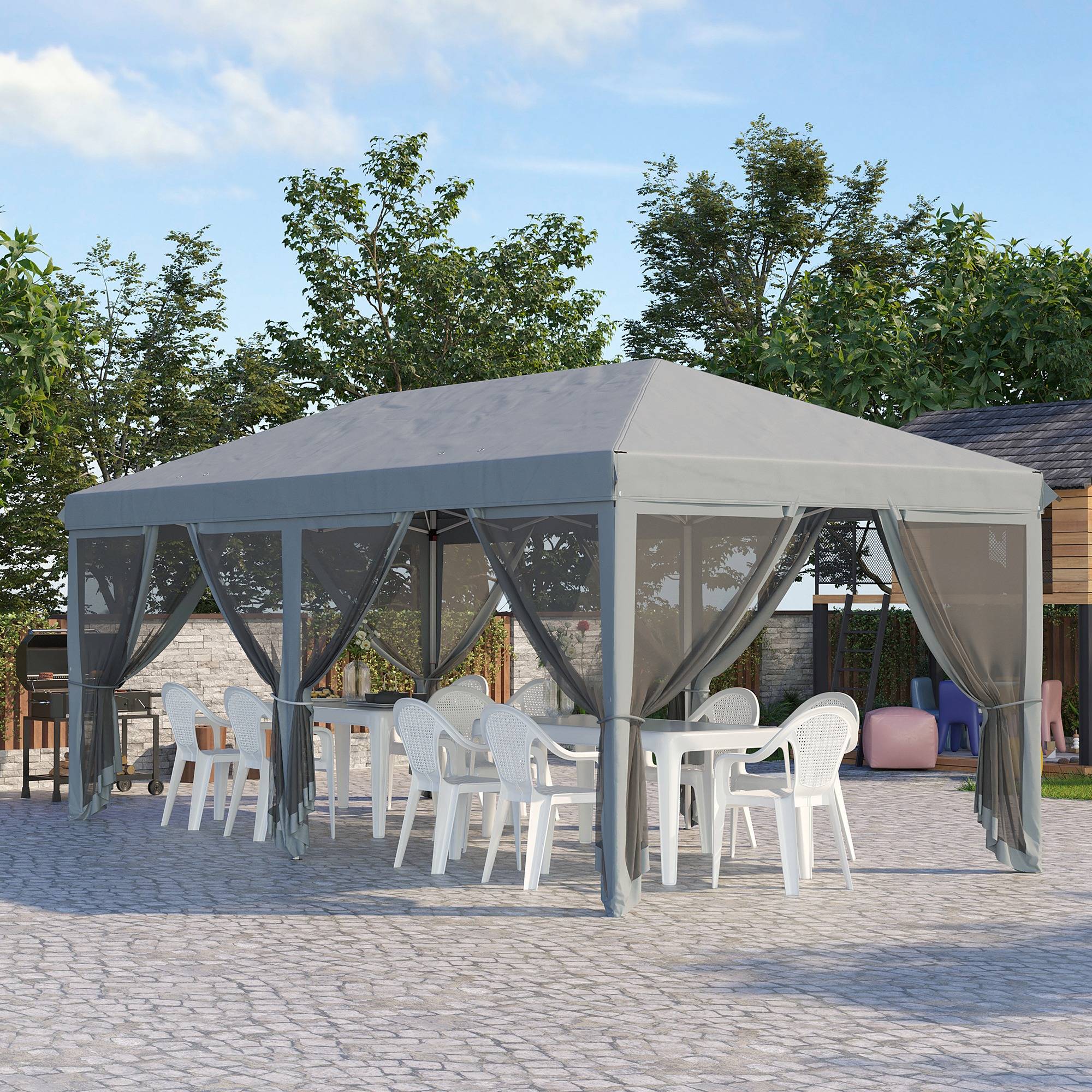 Outsunny - Tonnelle de jardin pliant pavillon terrasse 6x3m Anti-UV moustiquaires amovibles + sac transport gris - Outsunny - Image 2