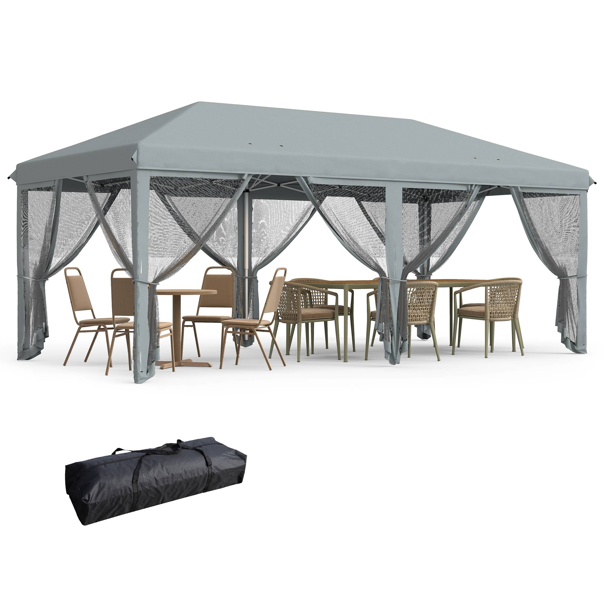 Outsunny - Tonnelle de jardin pliant pavillon terrasse 6x3m Anti-UV moustiquaires amovibles + sac transport gris - Outsunny - Image 1