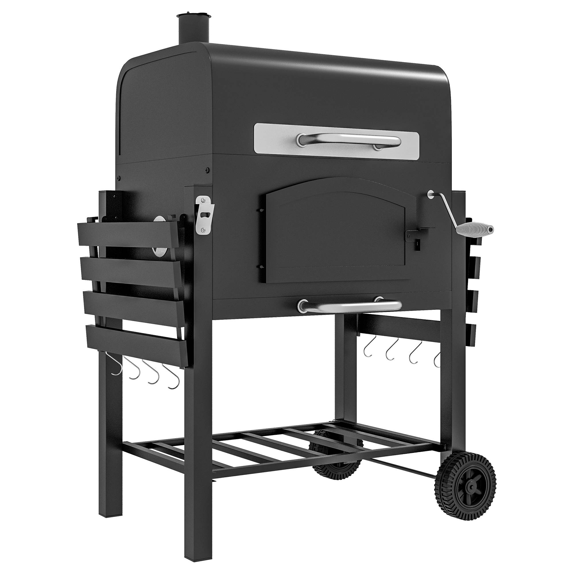Barbecue charbon fumoir métal jardin terrasse grille réglable 124x66x112cm noir - ComfortXL Outdoor Living - Image 2