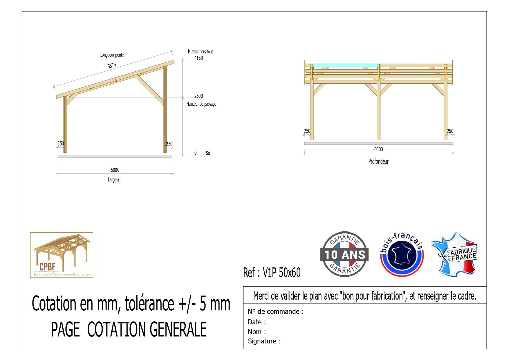 Cpbf Charpentes - Carport une pente 500cmx600cm, bois DOUGLAS Français (Charpente en bois-auvent-abri voiture) 30 m². Garantie 10 ans - Image 2