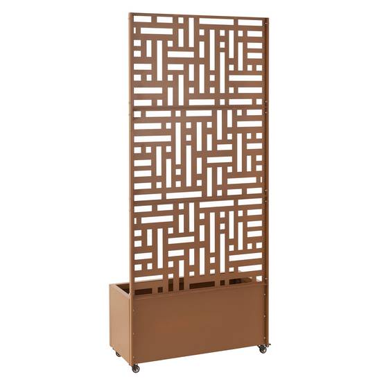 Jardinière bac à plante fleur brise-vue acier galvanisé 190 x 82 x 38 cm marron - Image 3