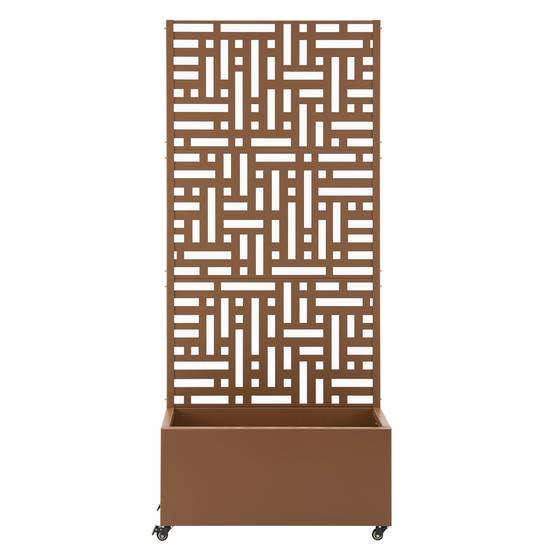 Jardinière bac à plante fleur brise-vue acier galvanisé 190 x 82 x 38 cm marron - Image 4