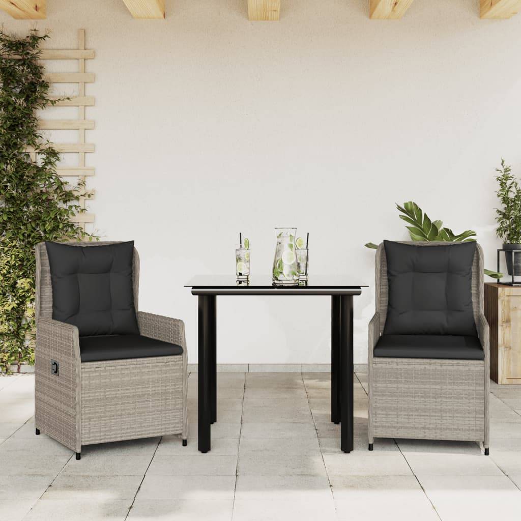ComfortXL - Salon de Jardin 2 Personnes Gris Clair Résine Tressée Table et 2 Fauteuils Relax Inclinables – ComfortXL Outdoor Living - Image 1