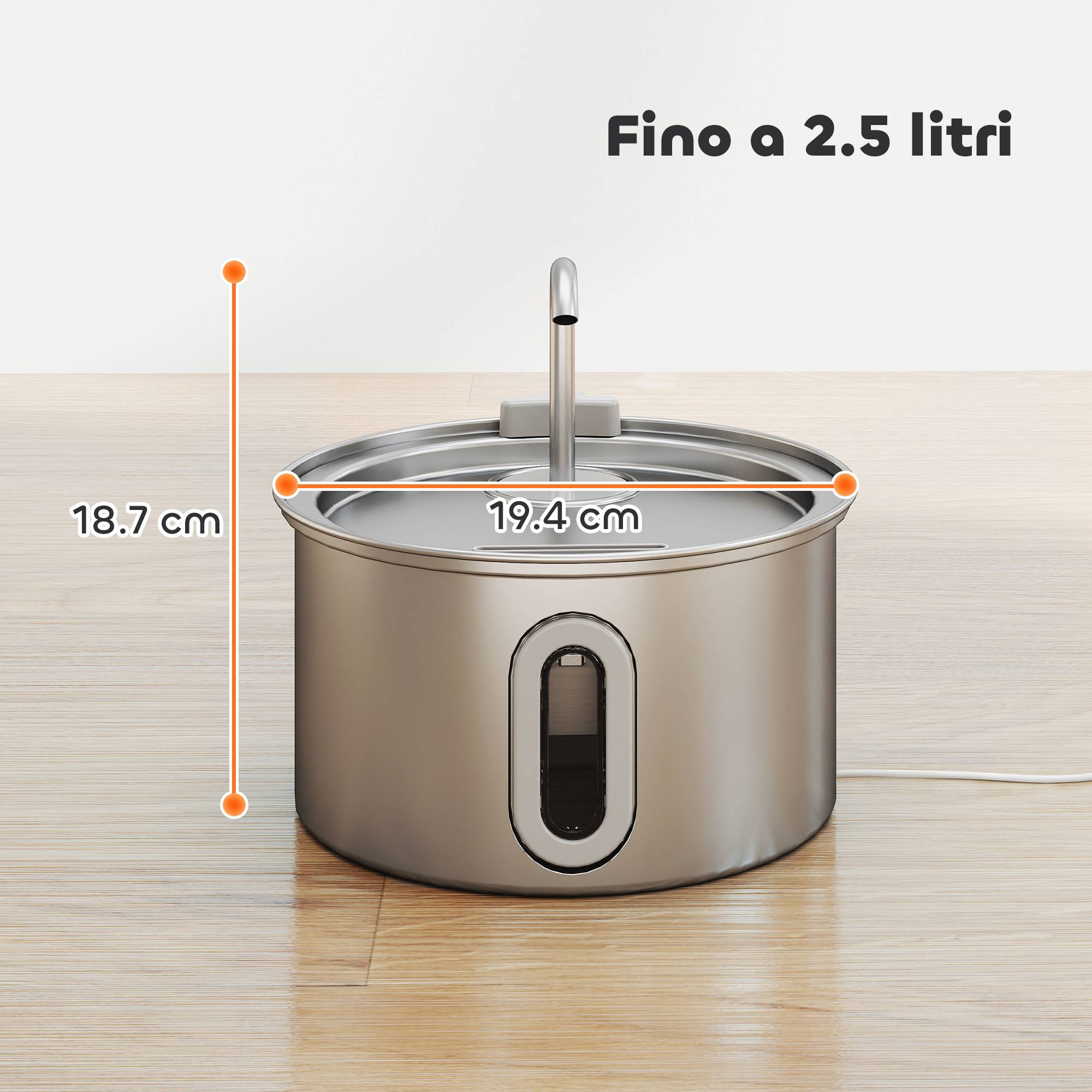Fontaine eau chat 2,5L avec LED et 2 modes d'écoulement, inox,19.4x19.4x18.7cm,argent - Image 5