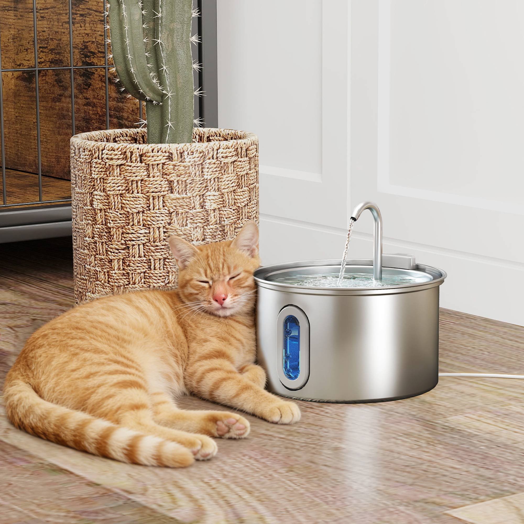 Fontaine eau chat 2,5L avec LED et 2 modes d'écoulement, inox,19.4x19.4x18.7cm,argent - Image 3