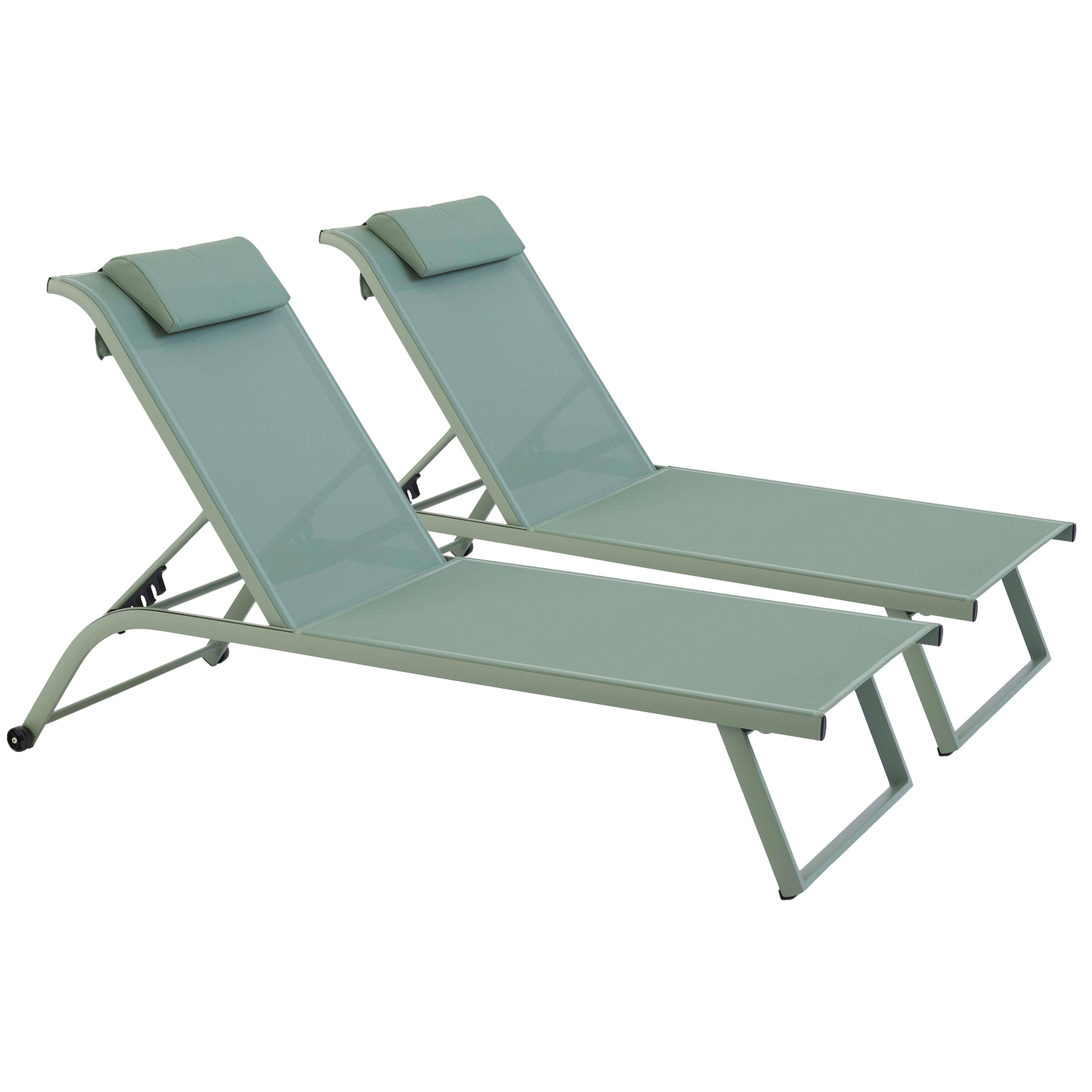 Oviala - Lot de 2 bains de soleil inclinable avec roues vert cactus Olmeta - Oviala - Image 1